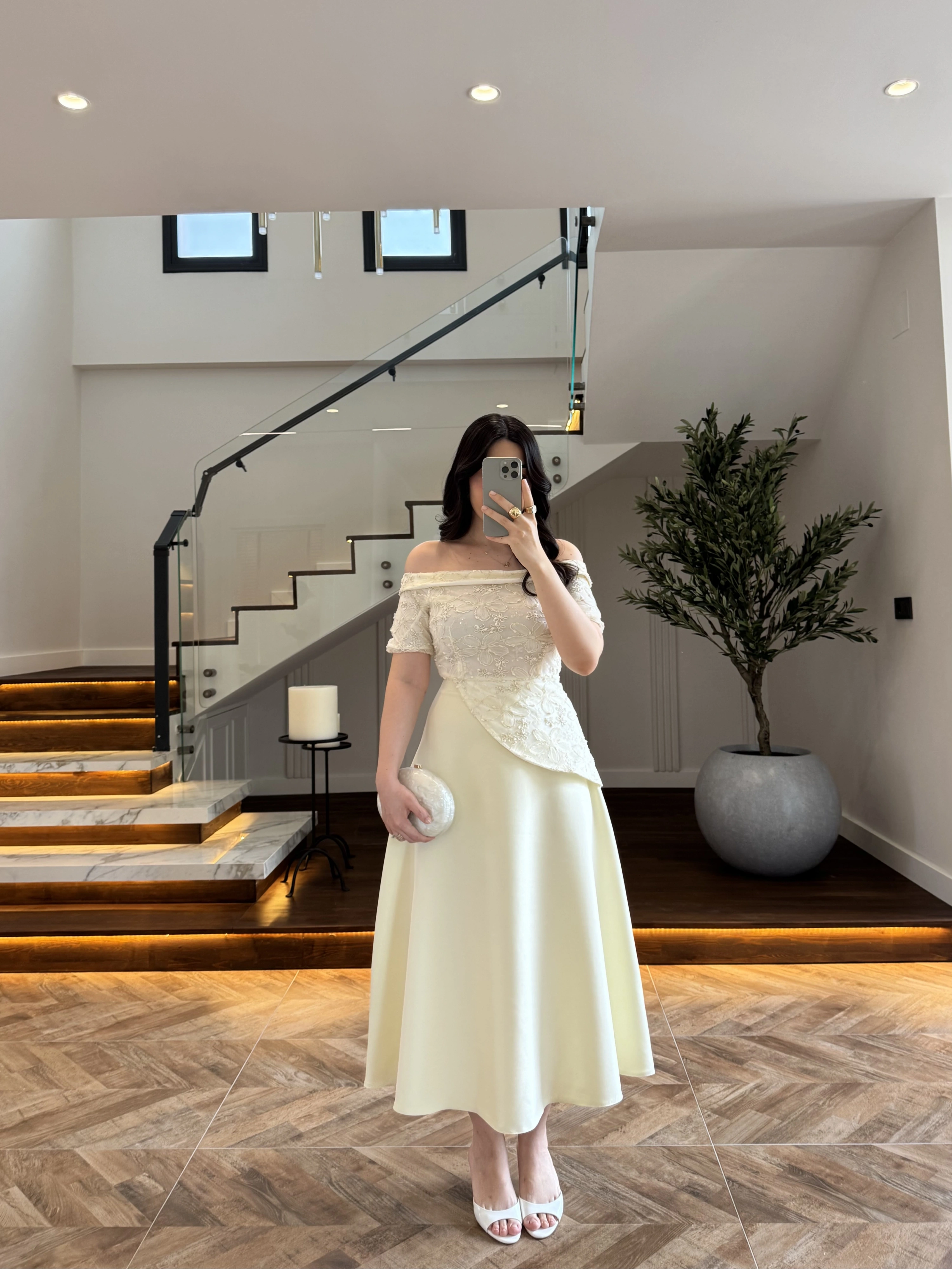AÇIK SARI DANTEL DETAY ELBİSE -3249