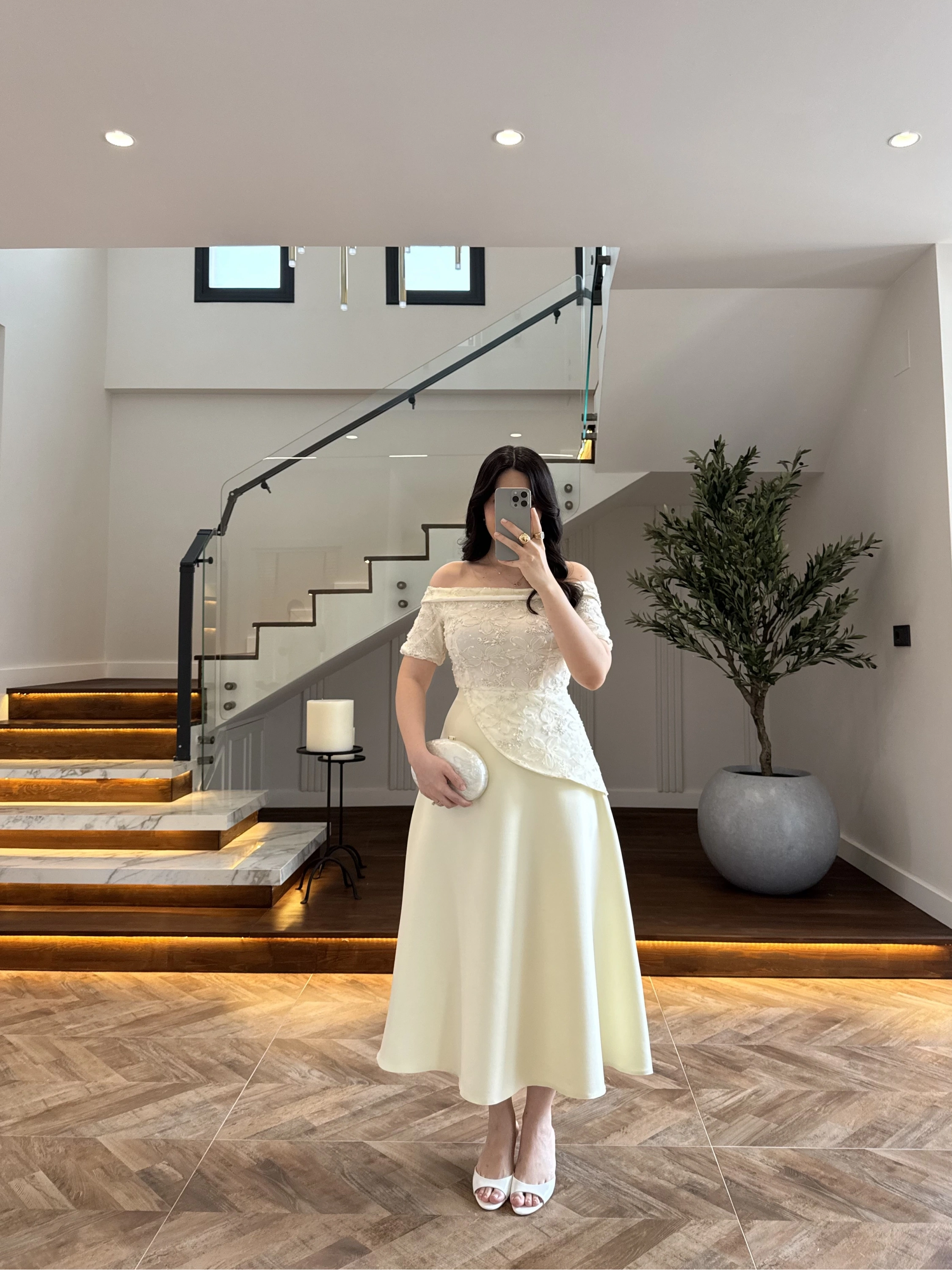 AÇIK SARI DANTEL DETAY ELBİSE -3249