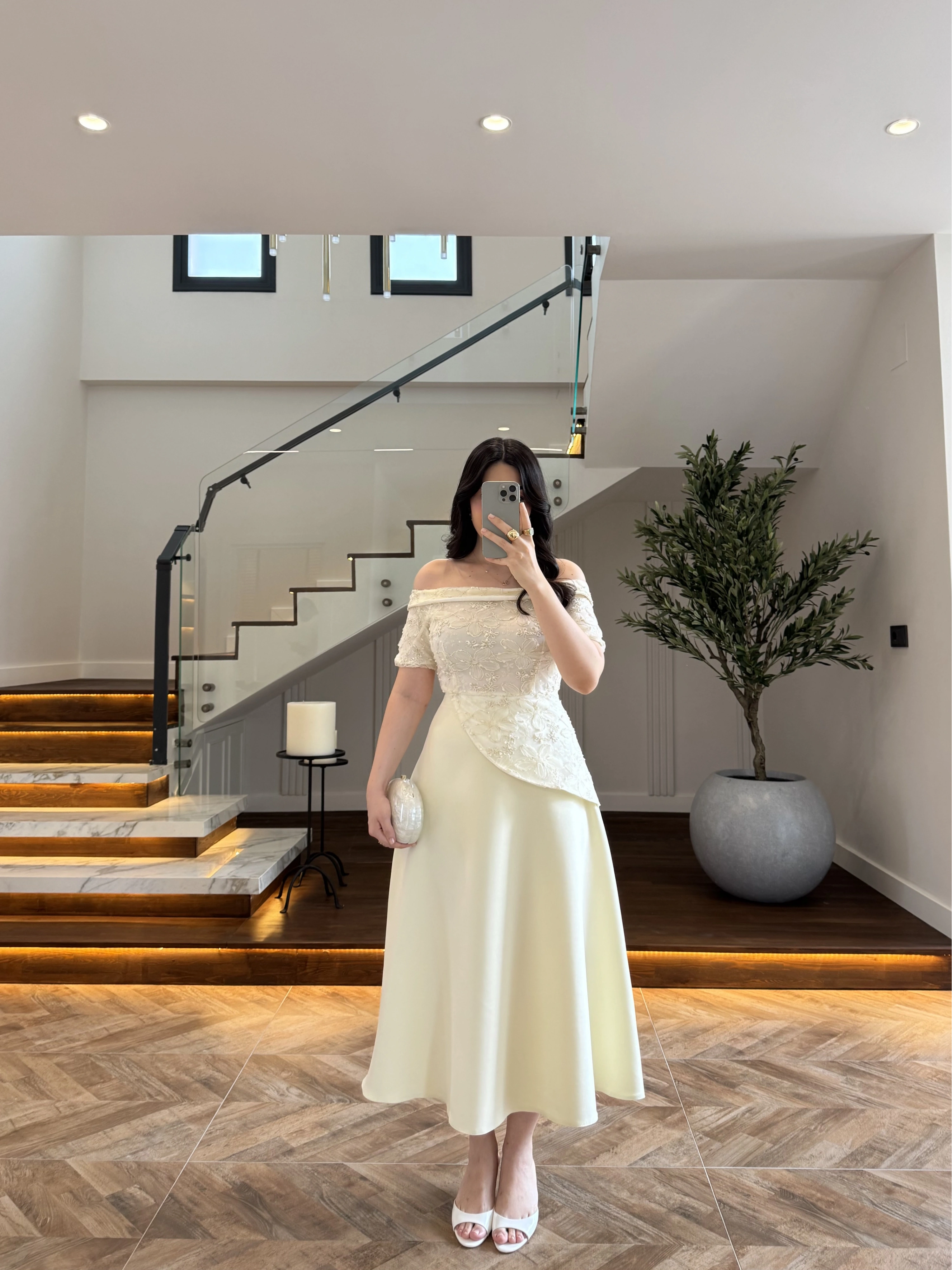 AÇIK SARI DANTEL DETAY ELBİSE -3249