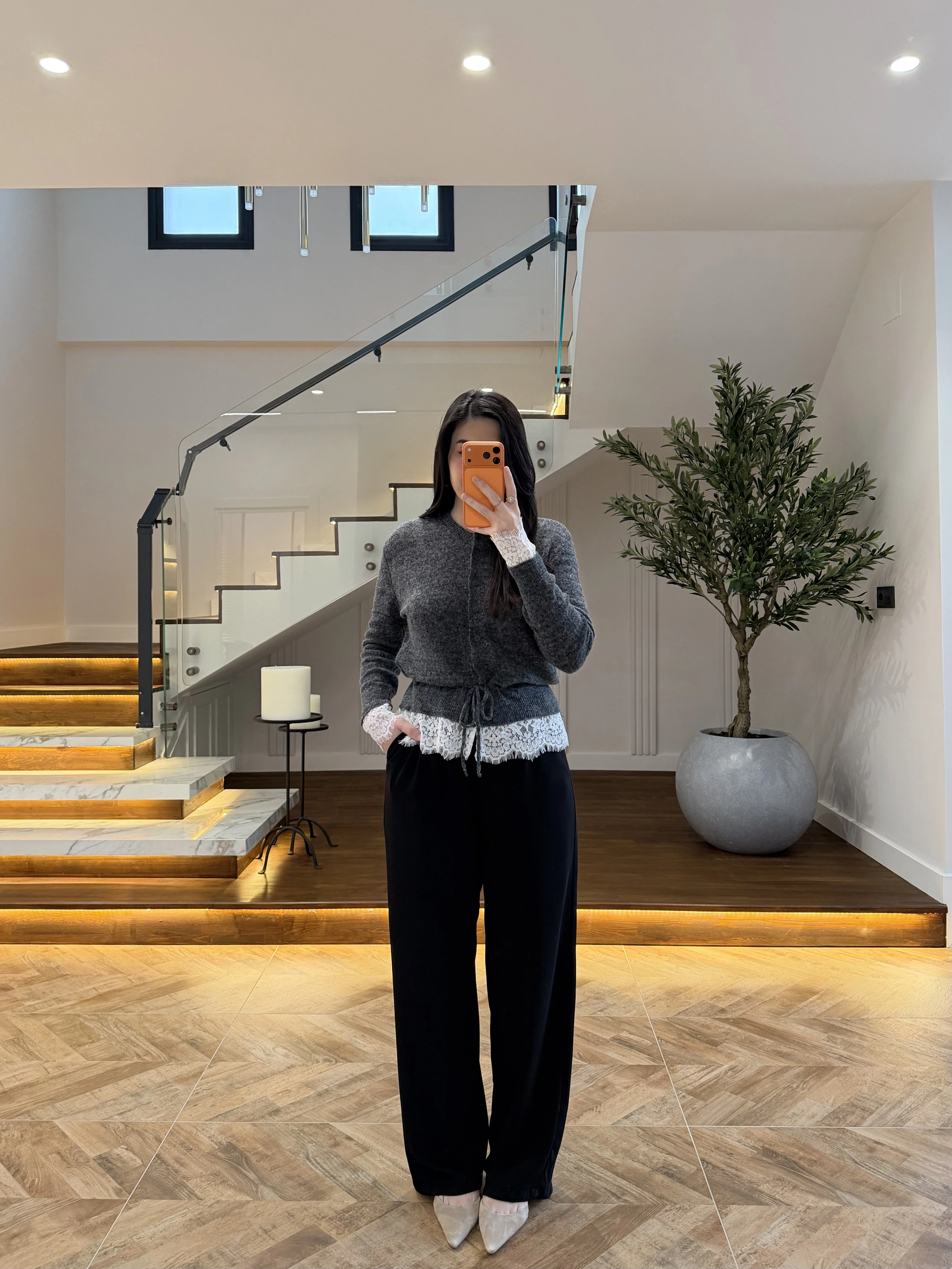 ANTRASİT DANTELLİ HIRKA -TH261085