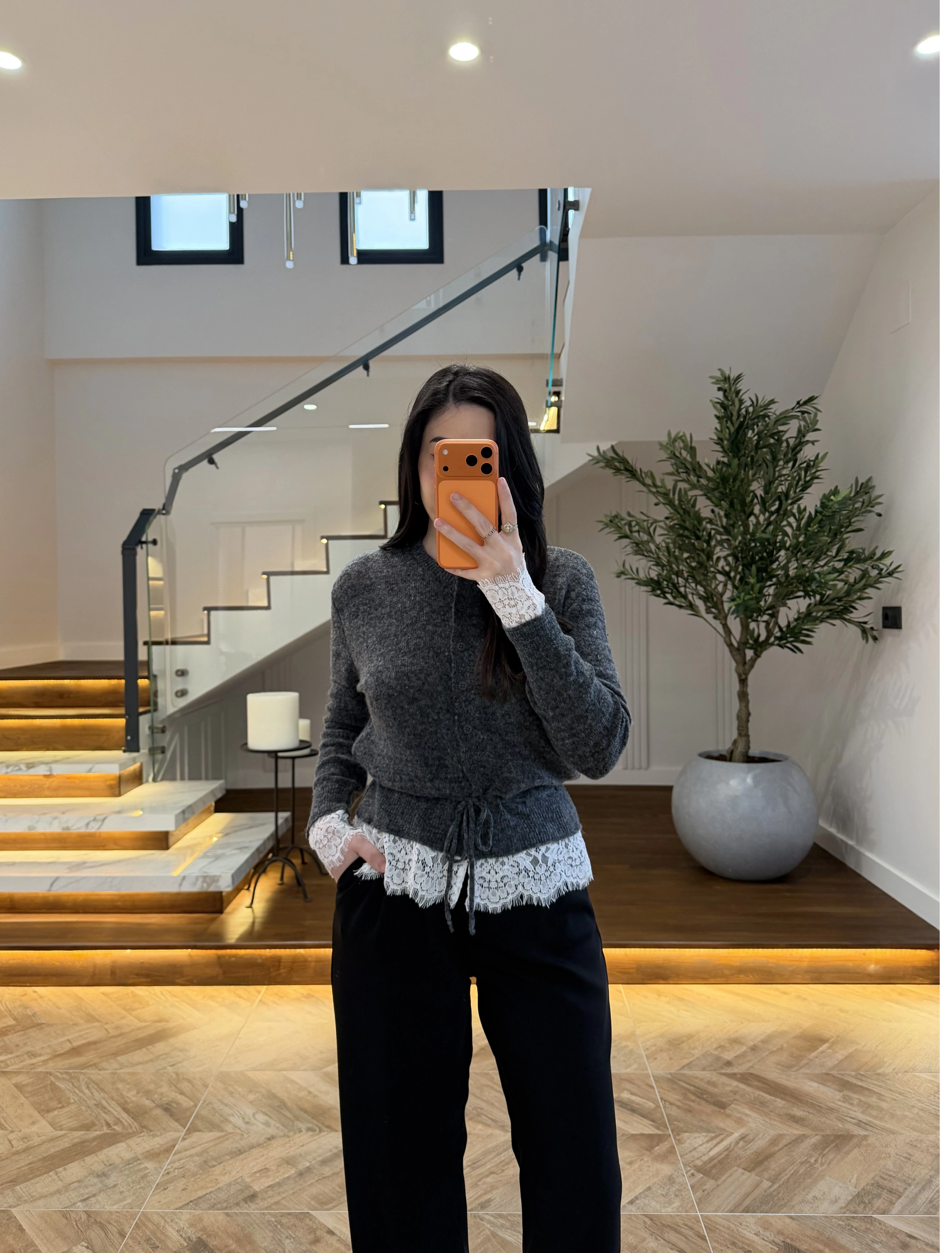 ANTRASİT DANTELLİ HIRKA -TH261085