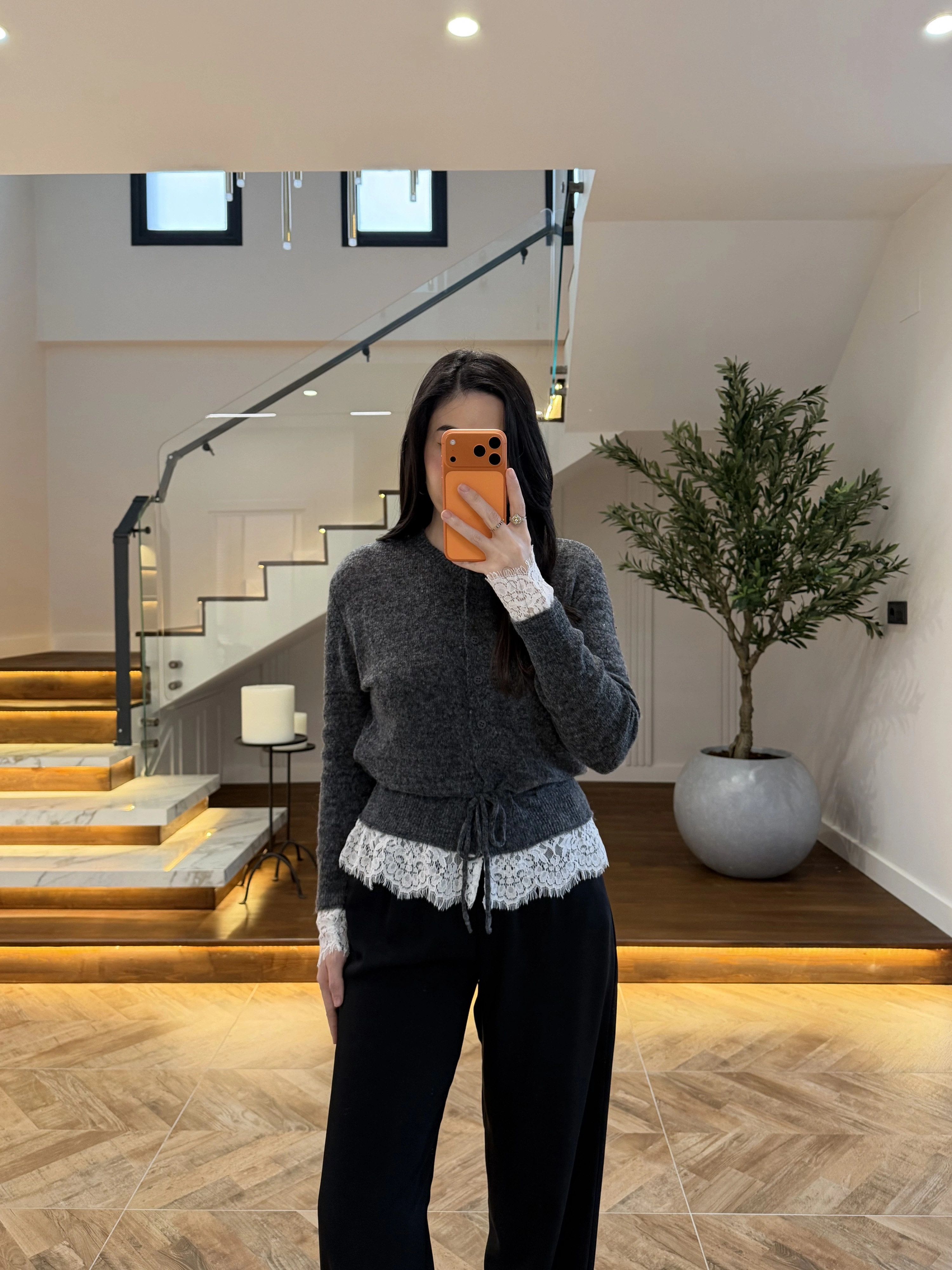 ANTRASİT DANTELLİ HIRKA -TH261085