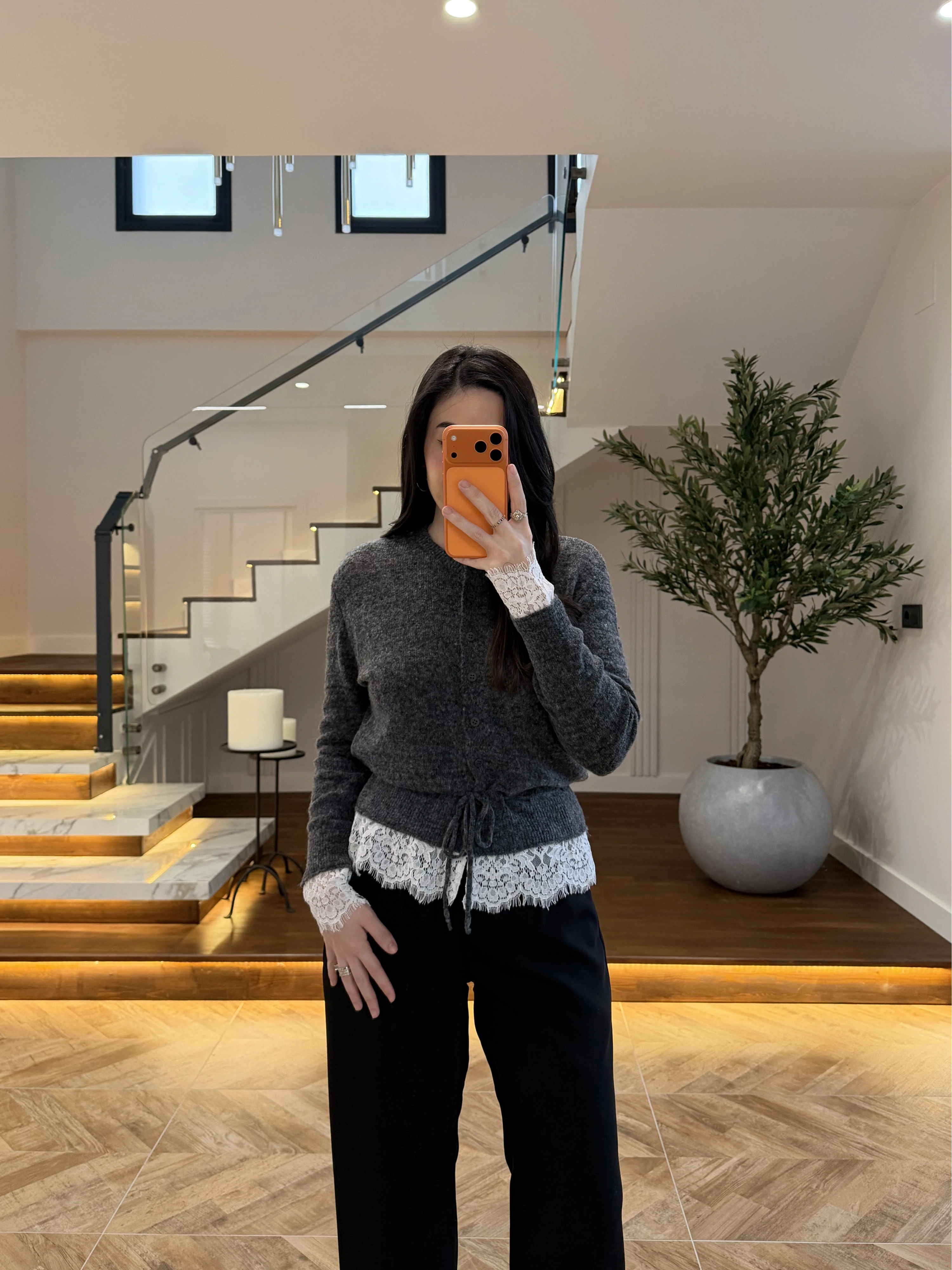 ANTRASİT DANTELLİ HIRKA -TH261085