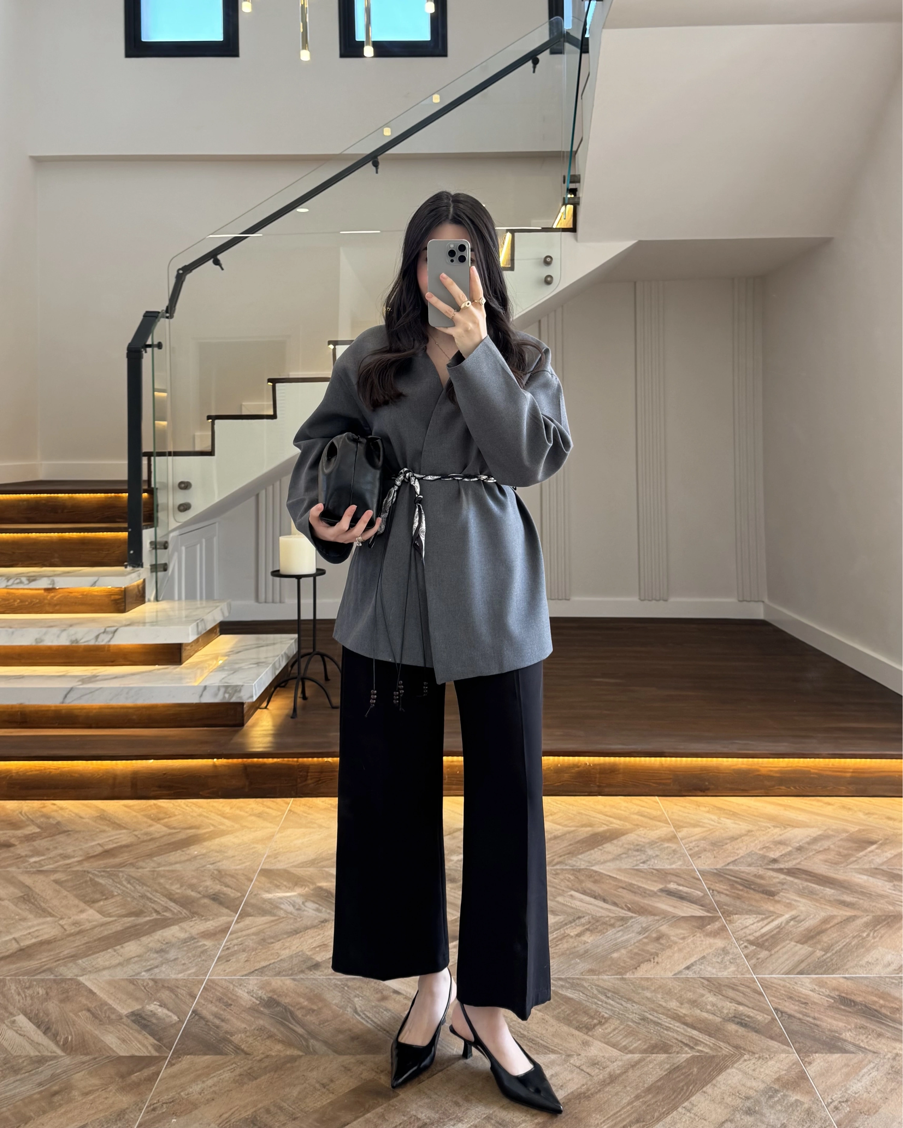 ANTRASİT KEMERLİ CEKET -7673