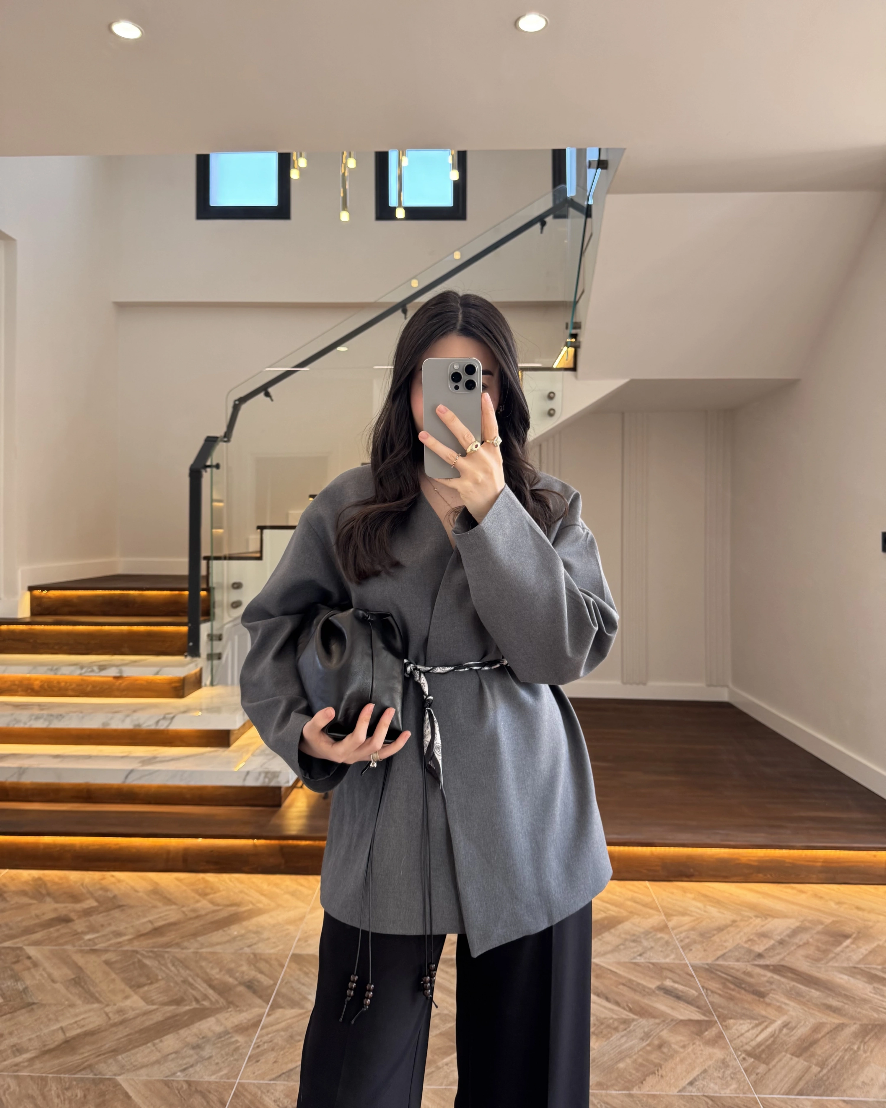 ANTRASİT KEMERLİ CEKET -7673