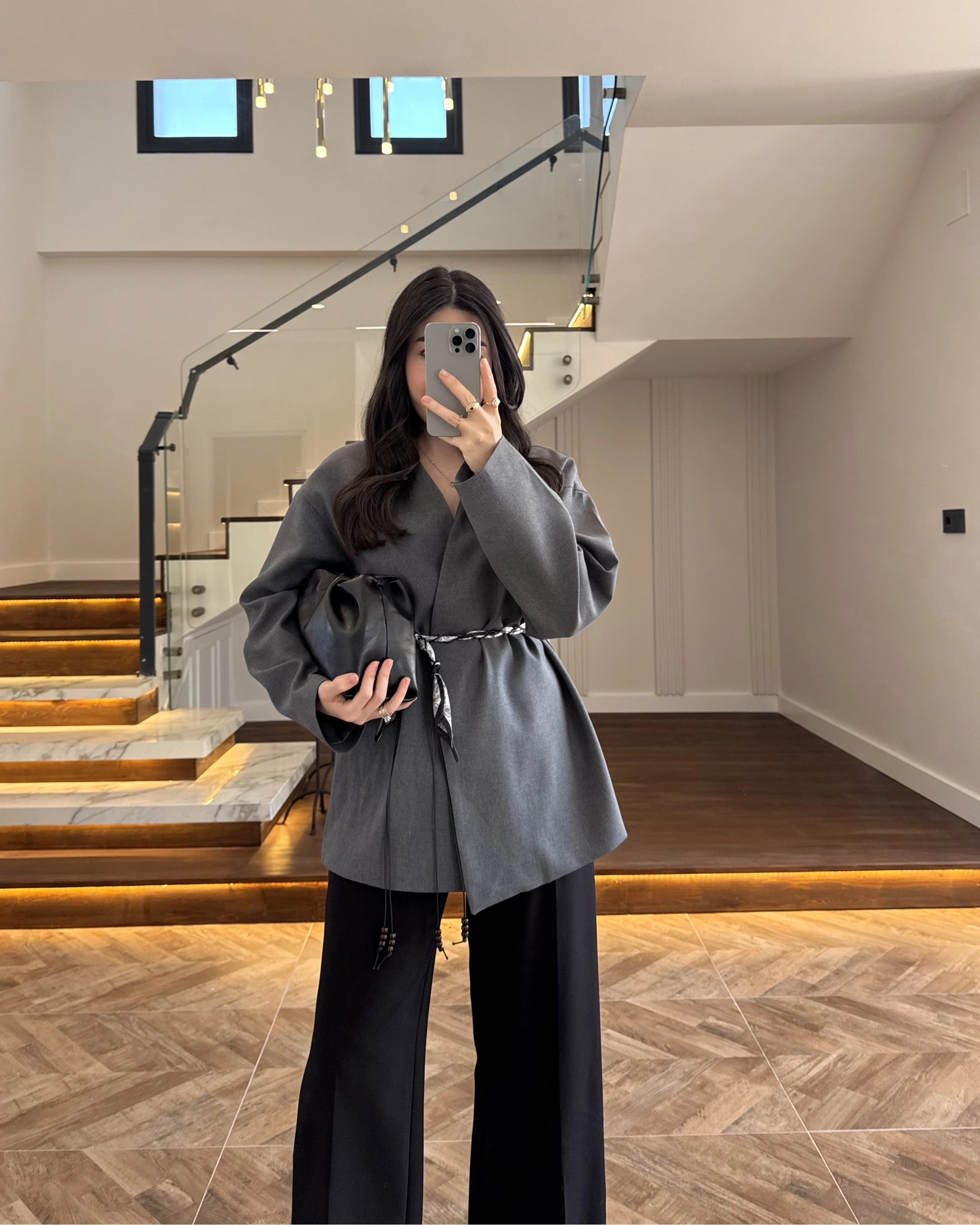 ANTRASİT KEMERLİ CEKET -7673