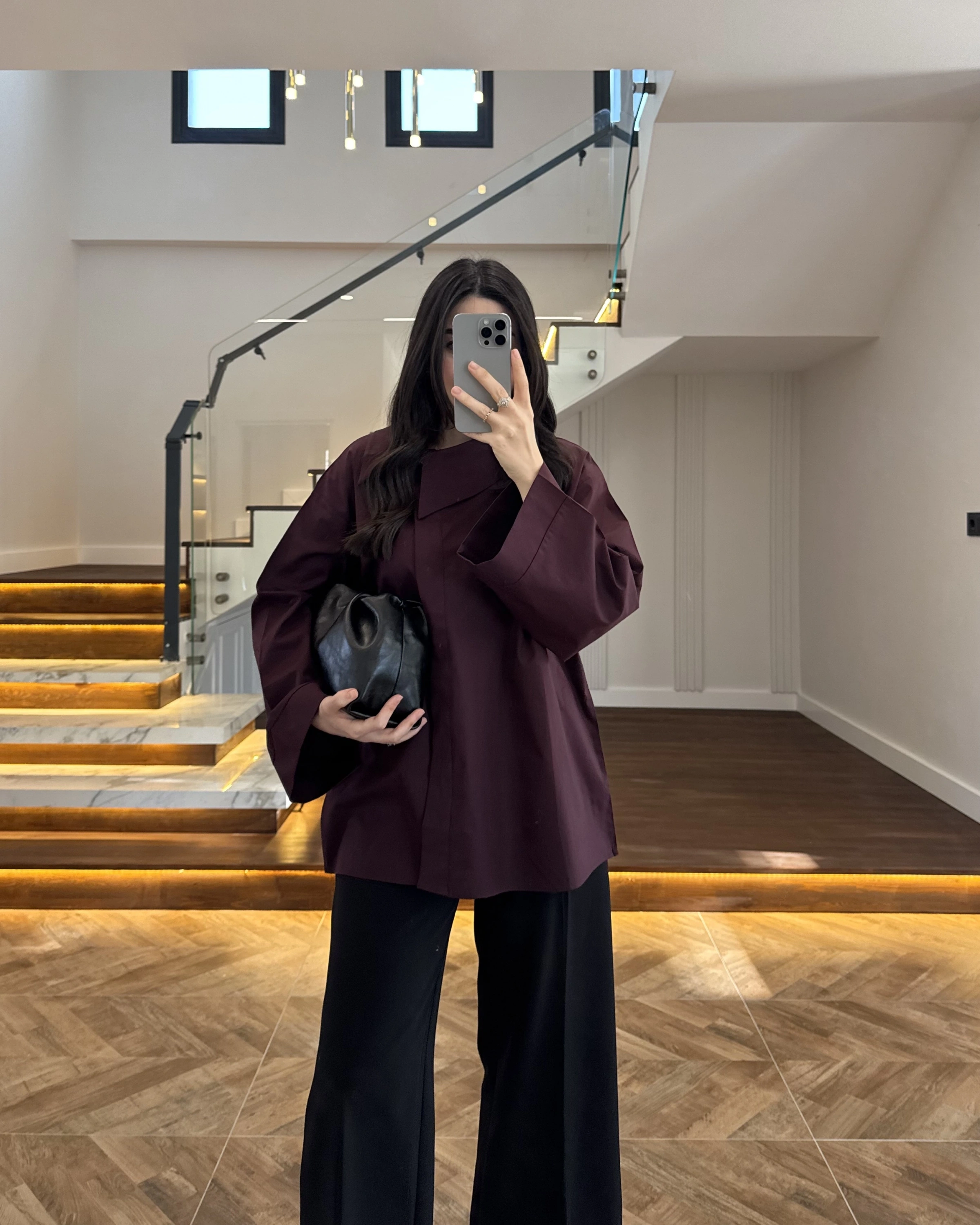 ASİMETRİK YAKA POPLİN GÖMLEK MÜRDÜM -5419