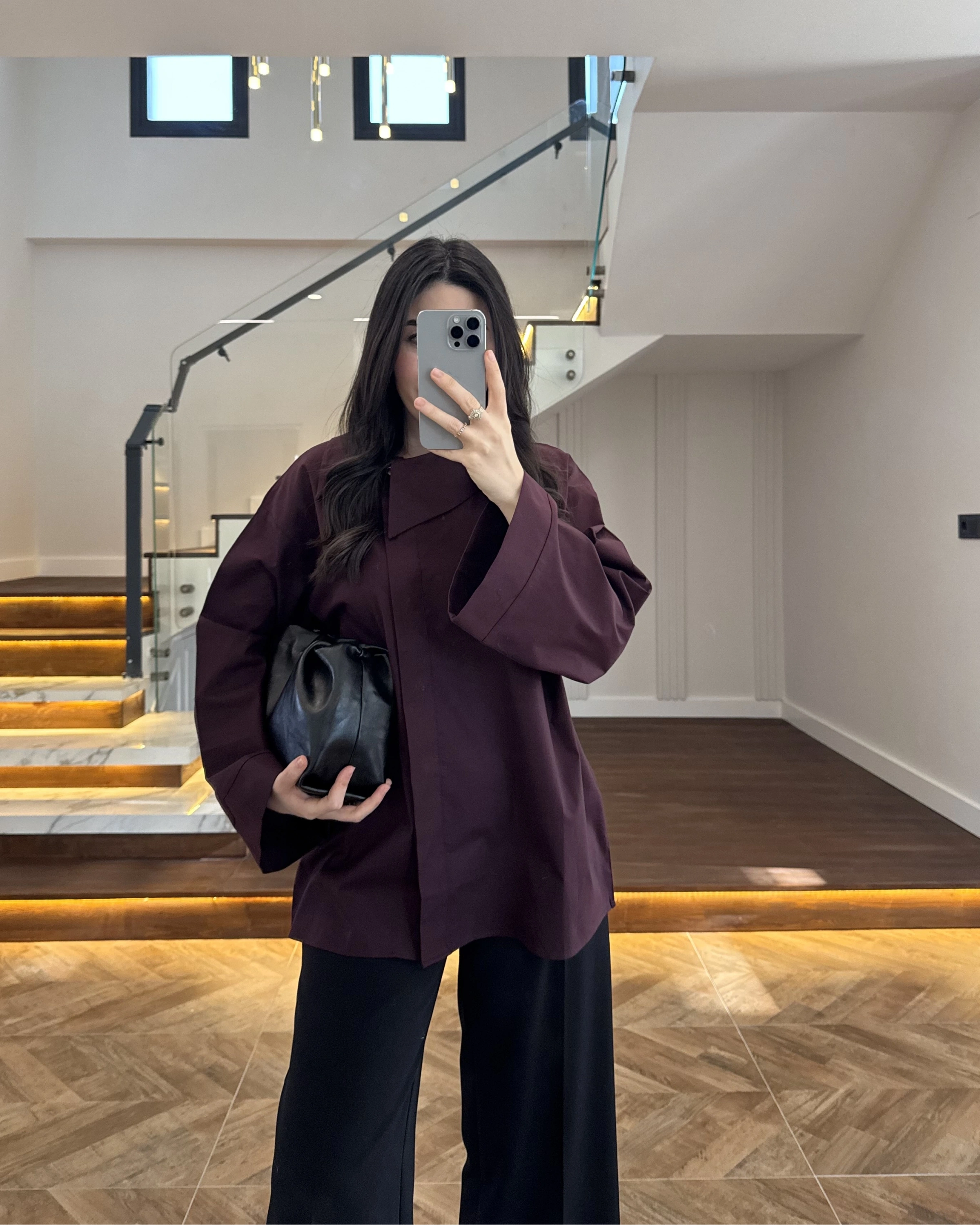 ASİMETRİK YAKA POPLİN GÖMLEK MÜRDÜM -5419