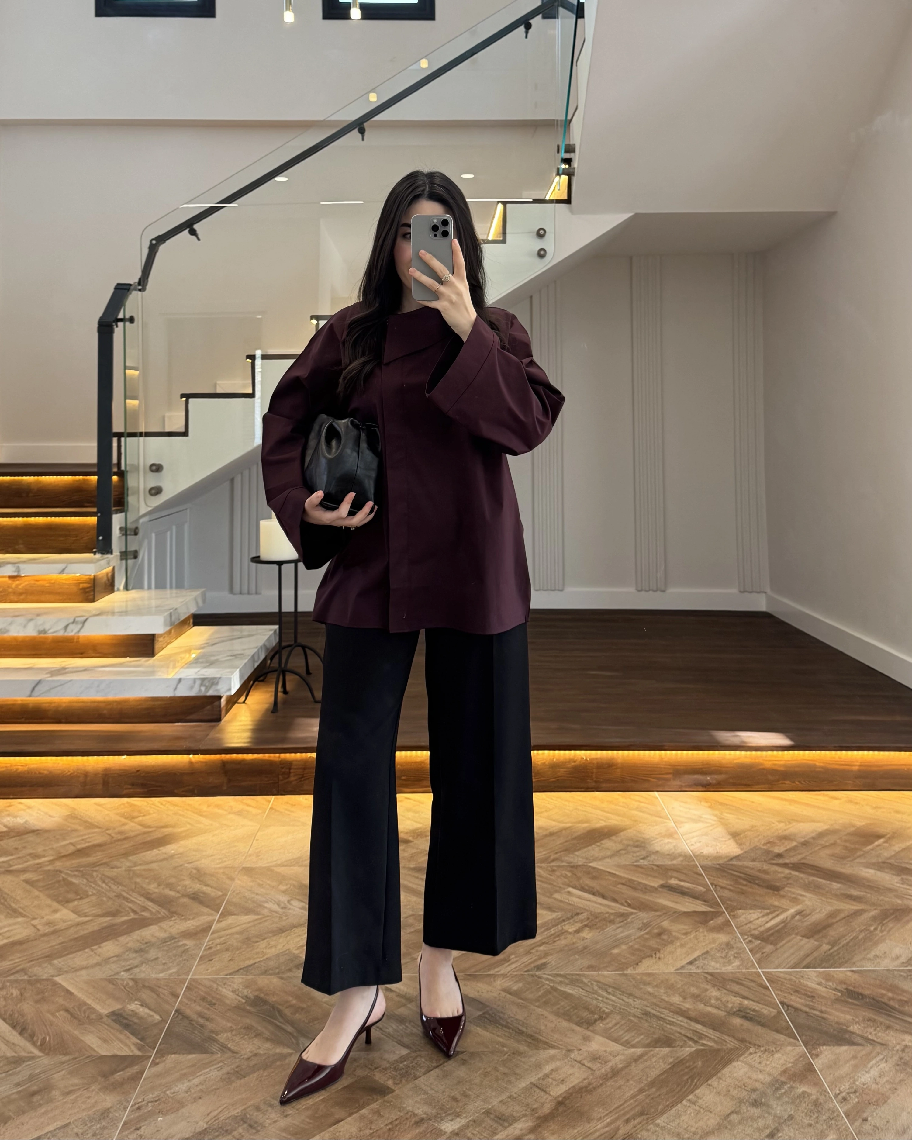 ASİMETRİK YAKA POPLİN GÖMLEK MÜRDÜM -5419