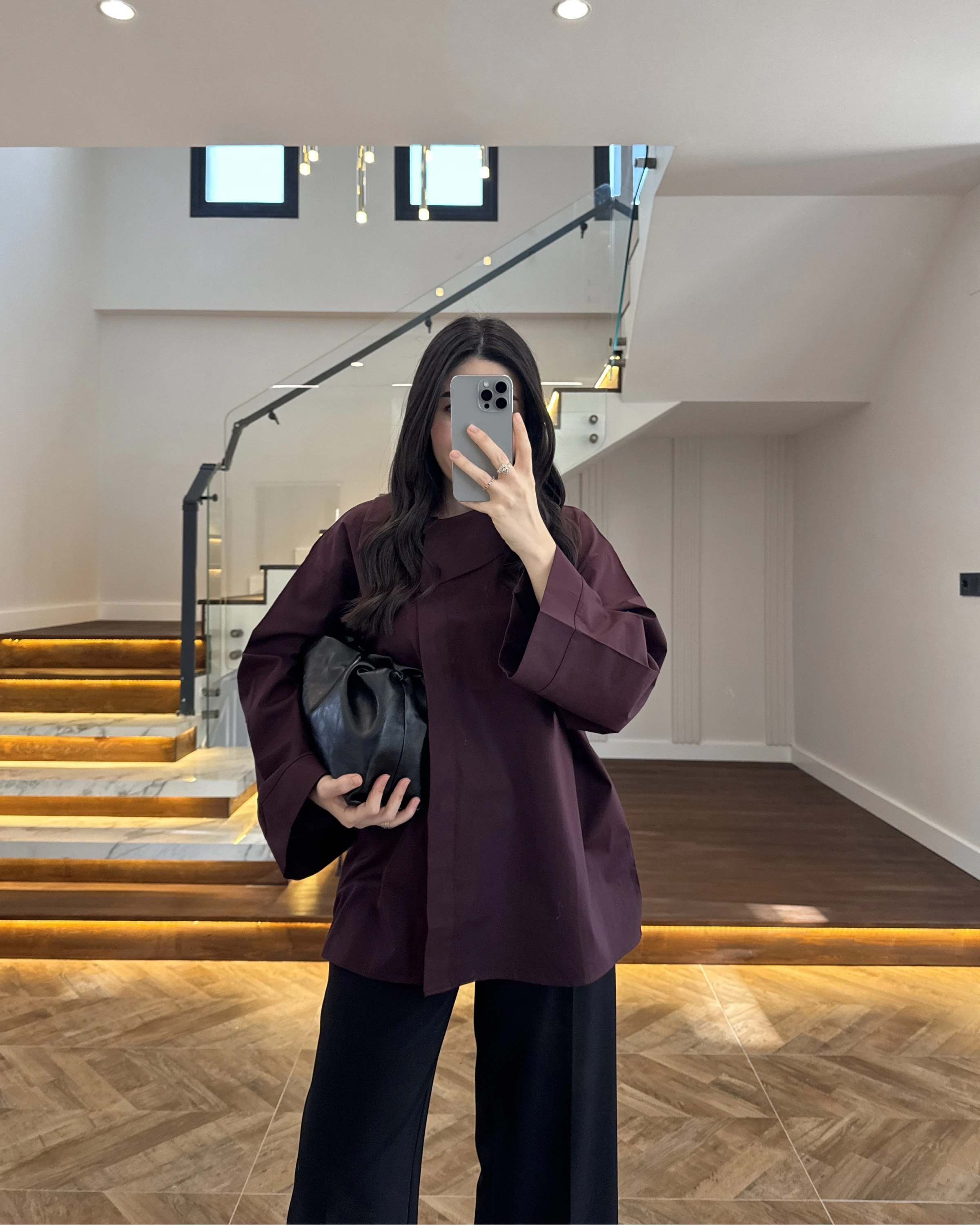 ASİMETRİK YAKA POPLİN GÖMLEK MÜRDÜM -5419