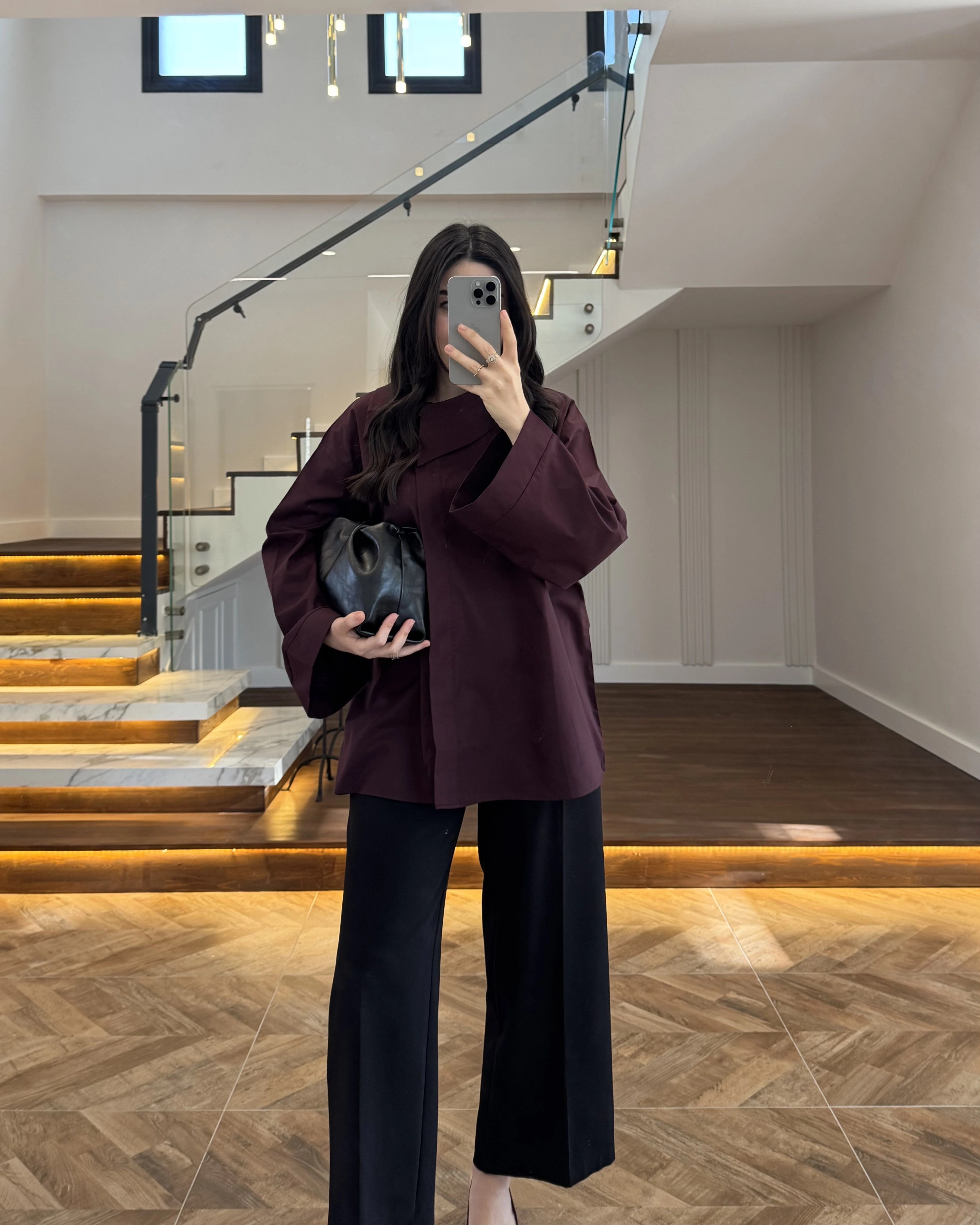 ASİMETRİK YAKA POPLİN GÖMLEK MÜRDÜM -5419