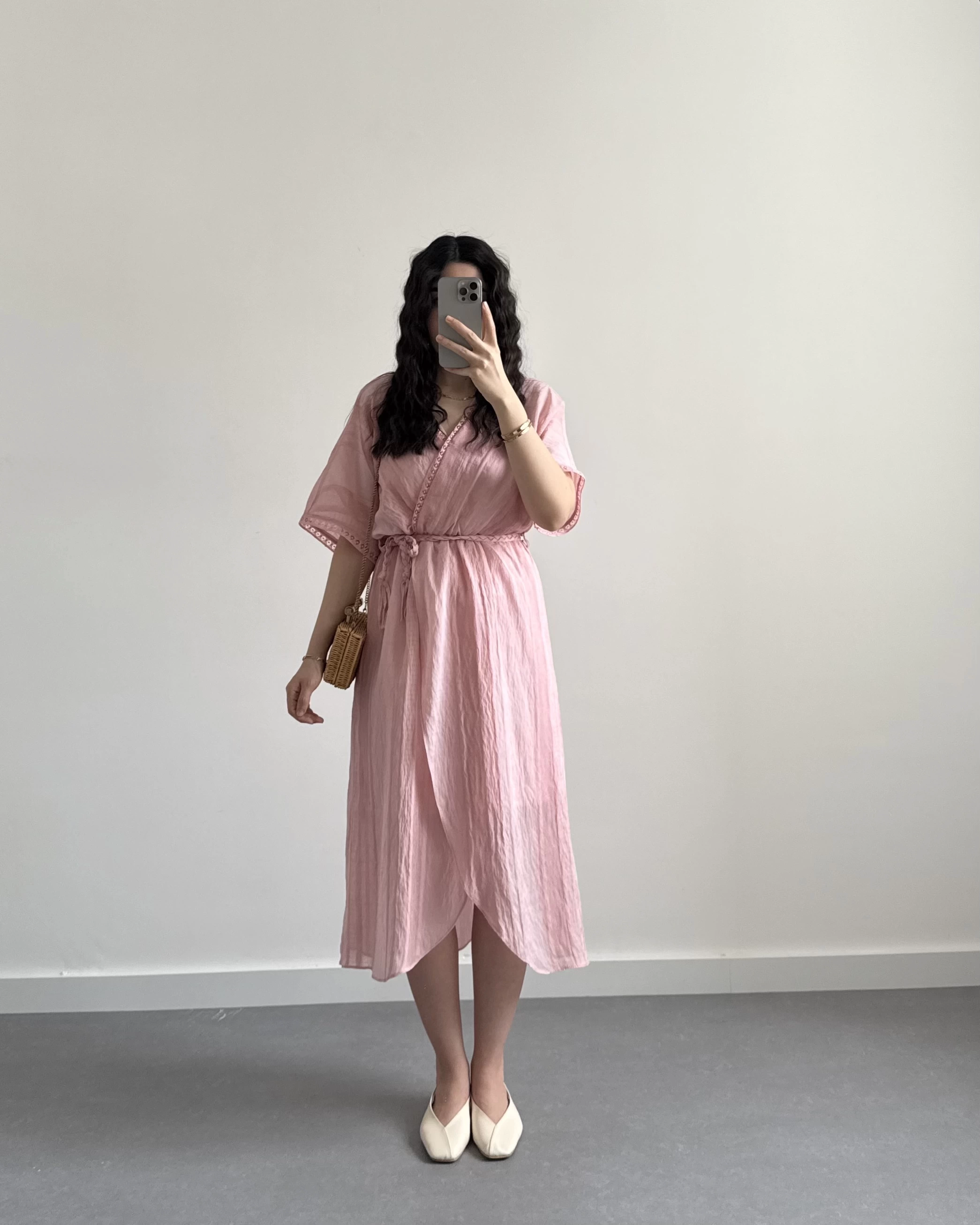 AVA PEMBE KURUVAZE ÖRGÜ KEMERLİ ELBİSE
