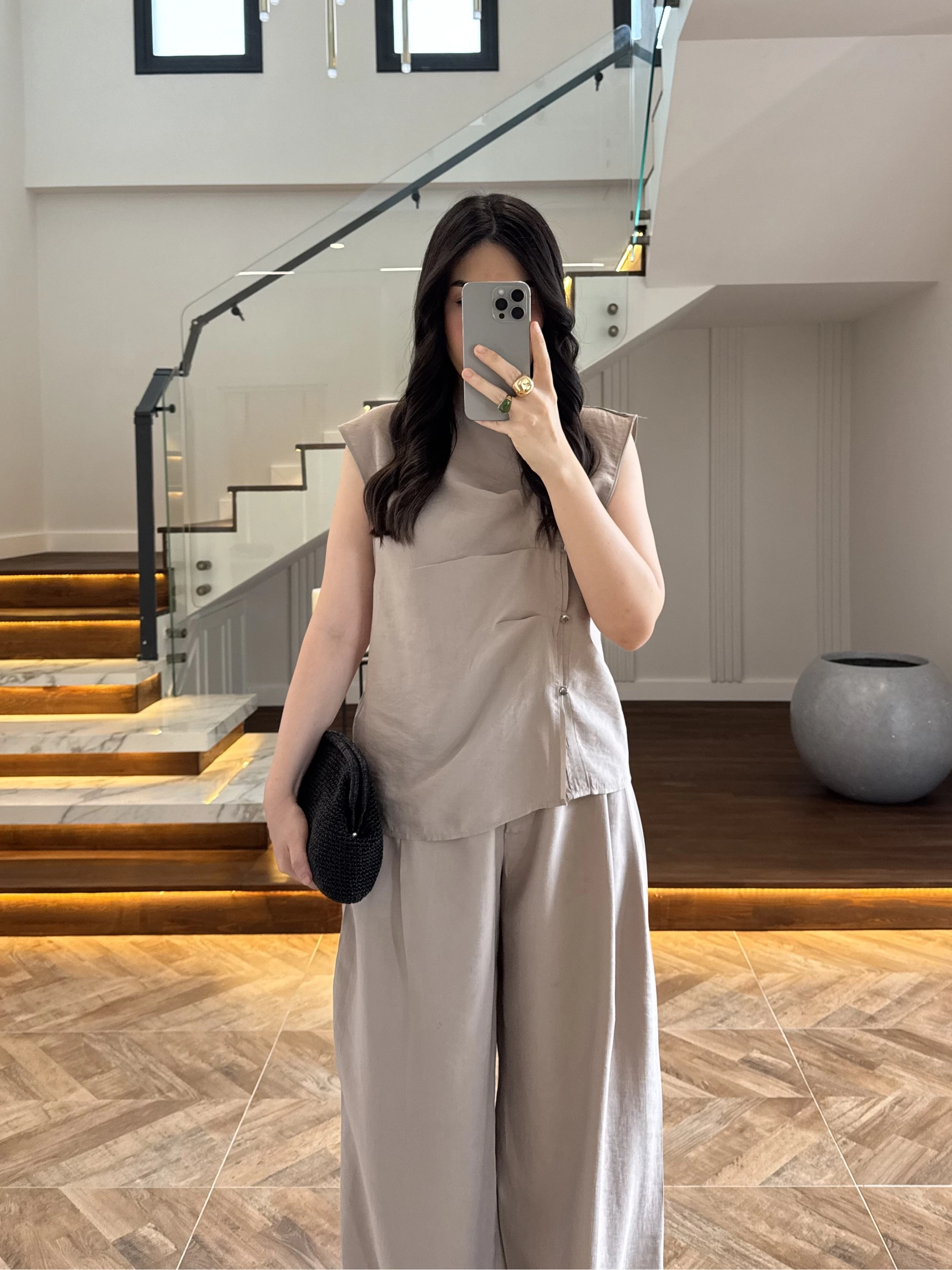 BEJ ASİMETRİK DÜĞMELİ TENSEL TAKIM-26Y277