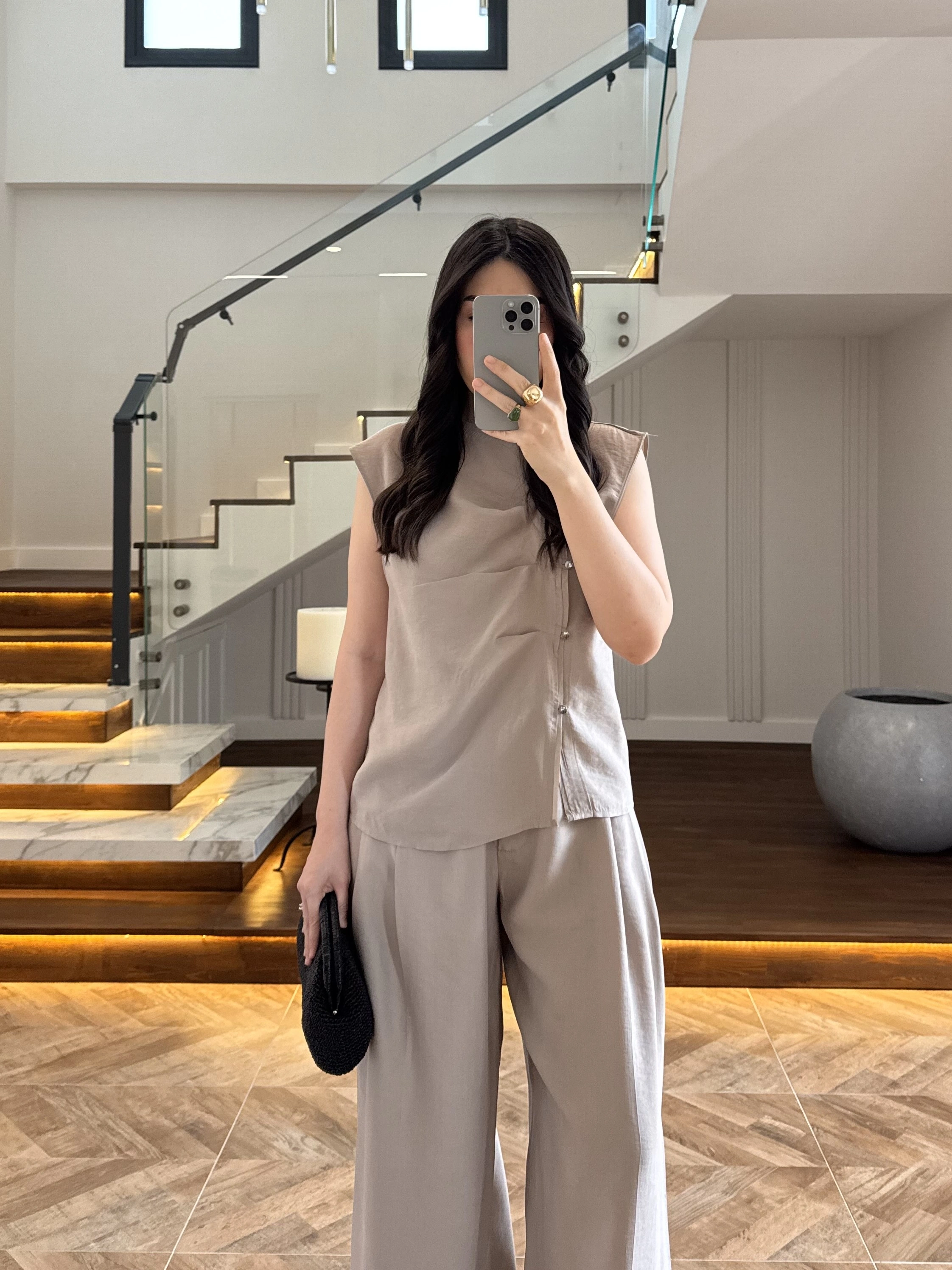 BEJ ASİMETRİK DÜĞMELİ TENSEL TAKIM-26Y277