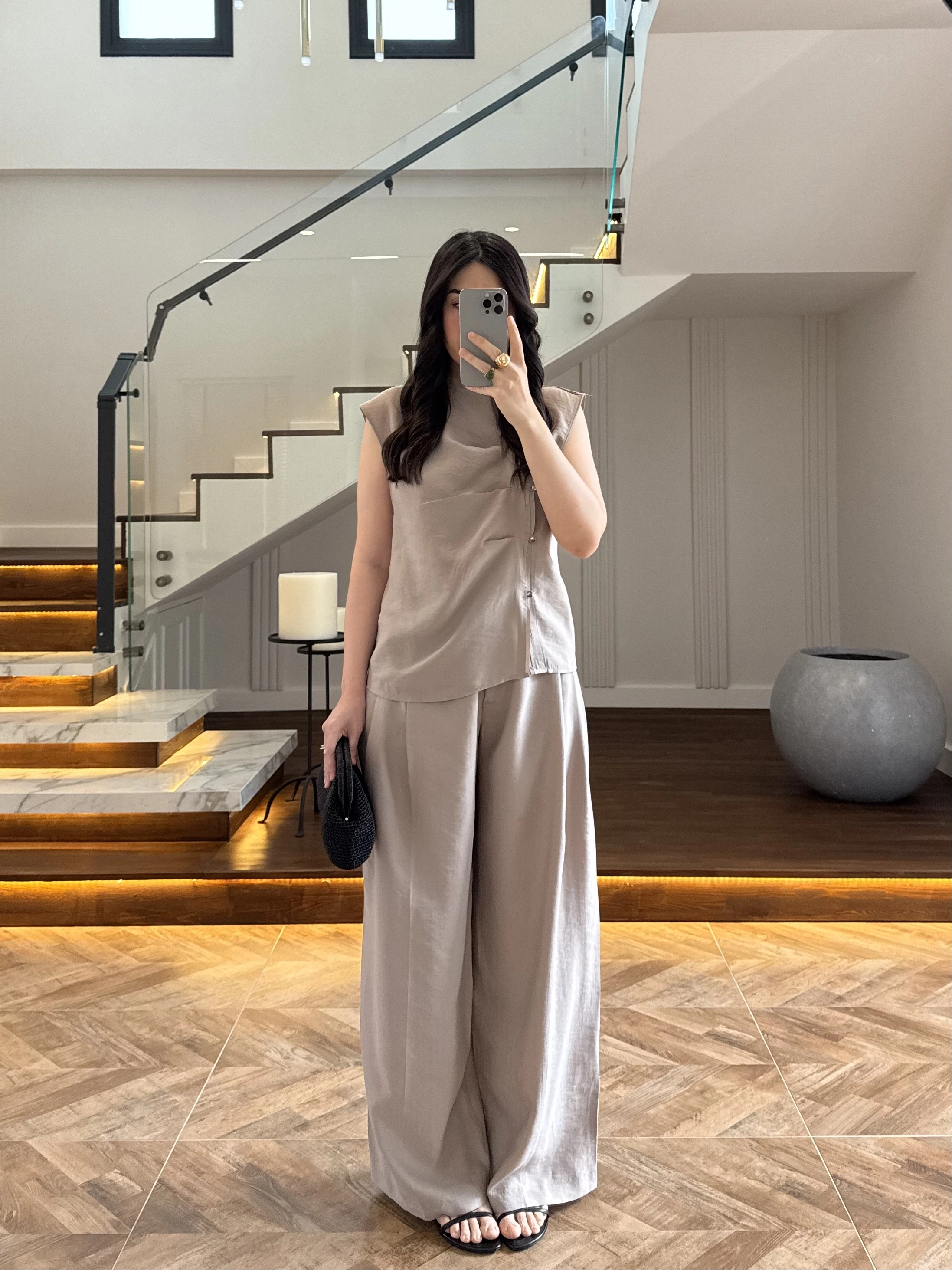 BEJ ASİMETRİK DÜĞMELİ TENSEL TAKIM-26Y277