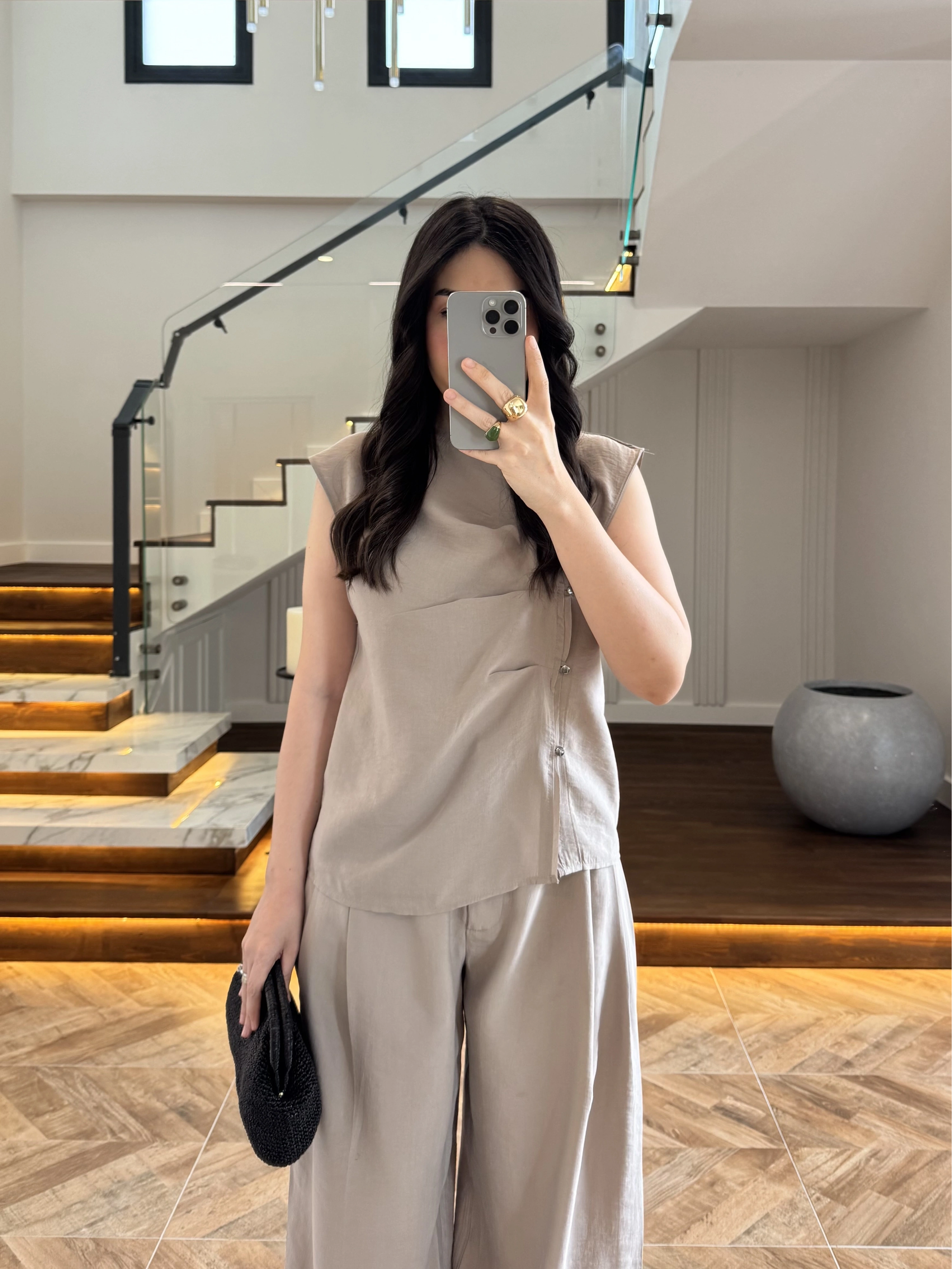 BEJ ASİMETRİK DÜĞMELİ TENSEL TAKIM-26Y277