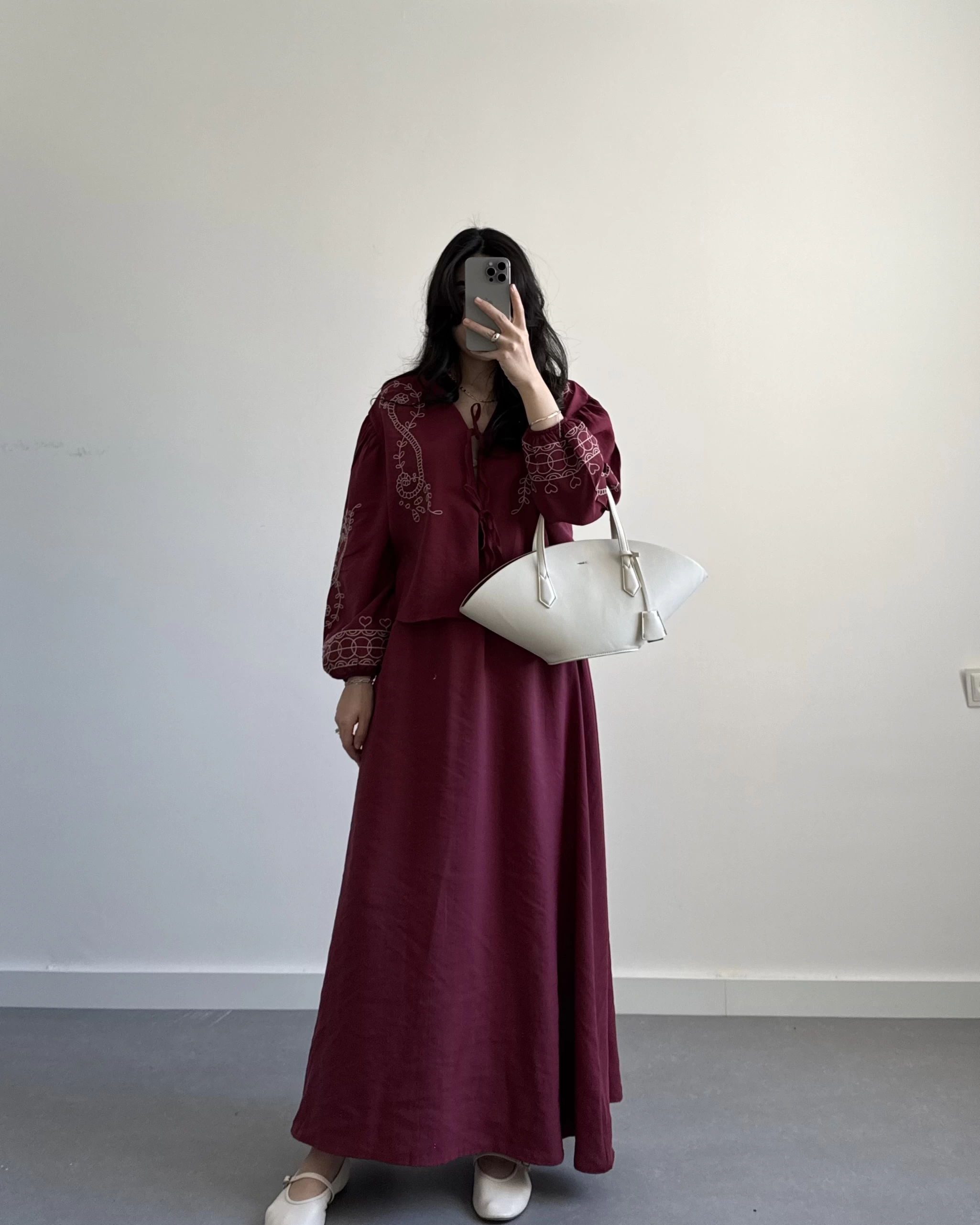 BORDO NAKIŞLI ETEKLİ İKİLİ TAKIM