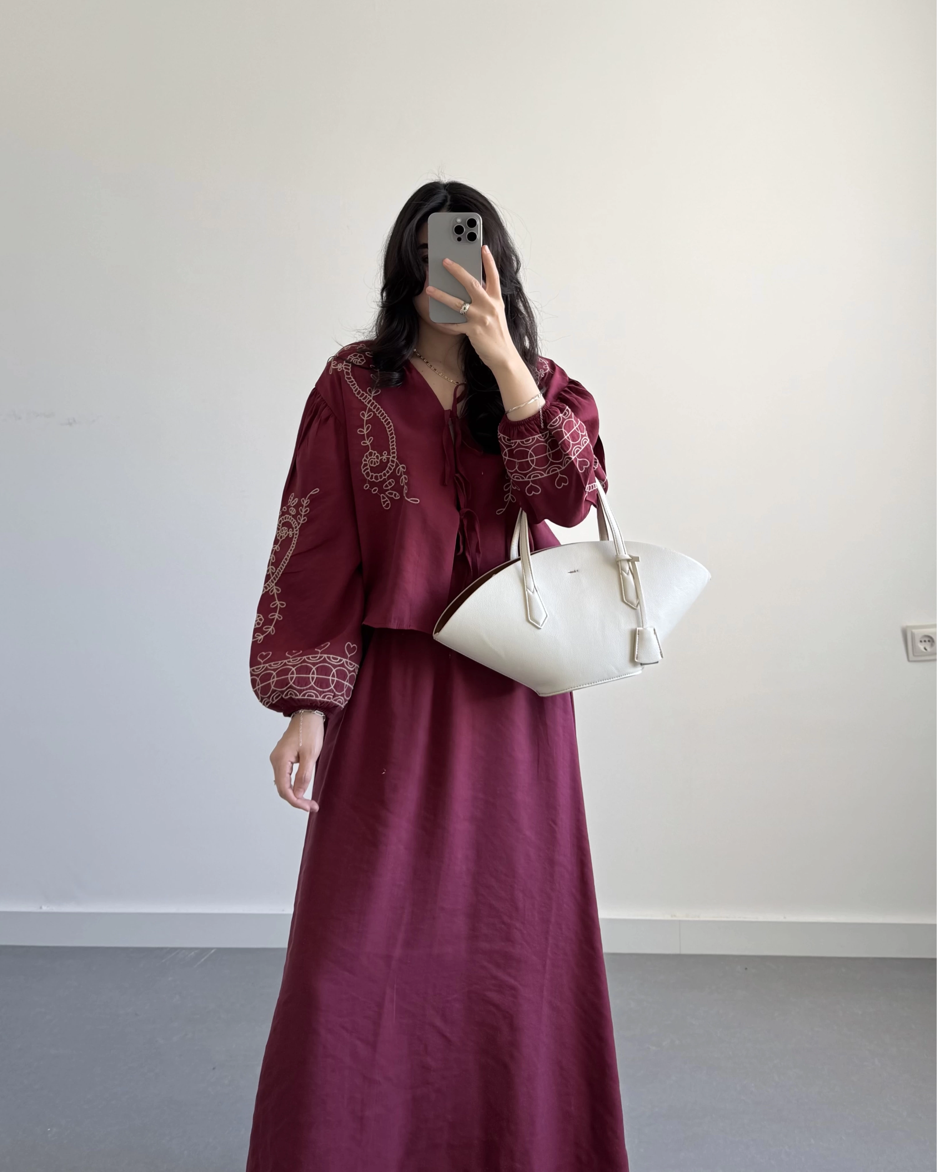 BORDO NAKIŞLI ETEKLİ İKİLİ TAKIM