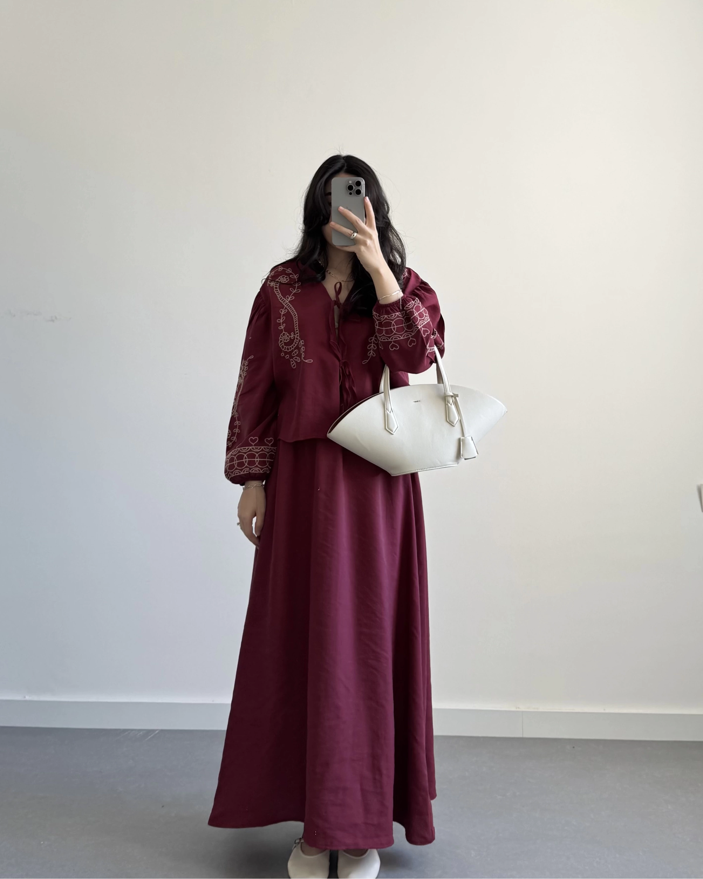 BORDO NAKIŞLI ETEKLİ İKİLİ TAKIM