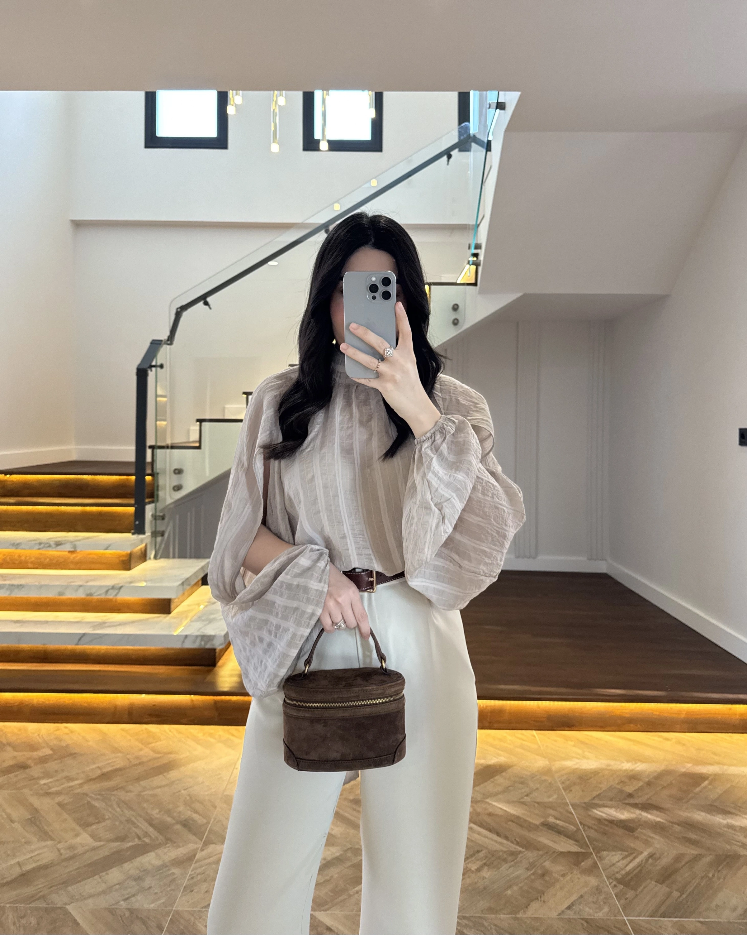 BEJ TASARIM BALON KOL BLUZ -5415