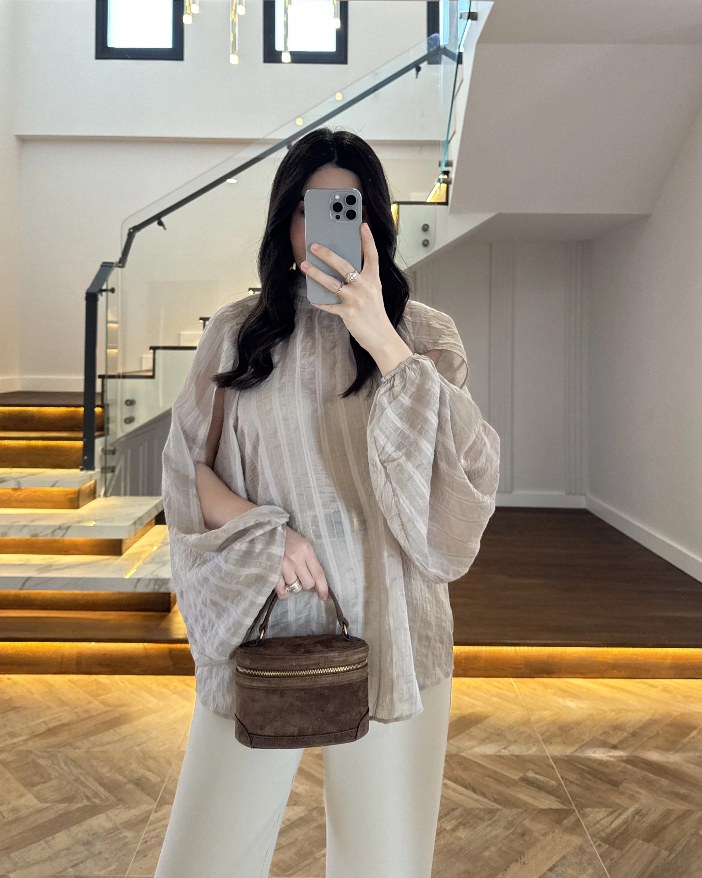 BEJ TASARIM BALON KOL BLUZ -5415