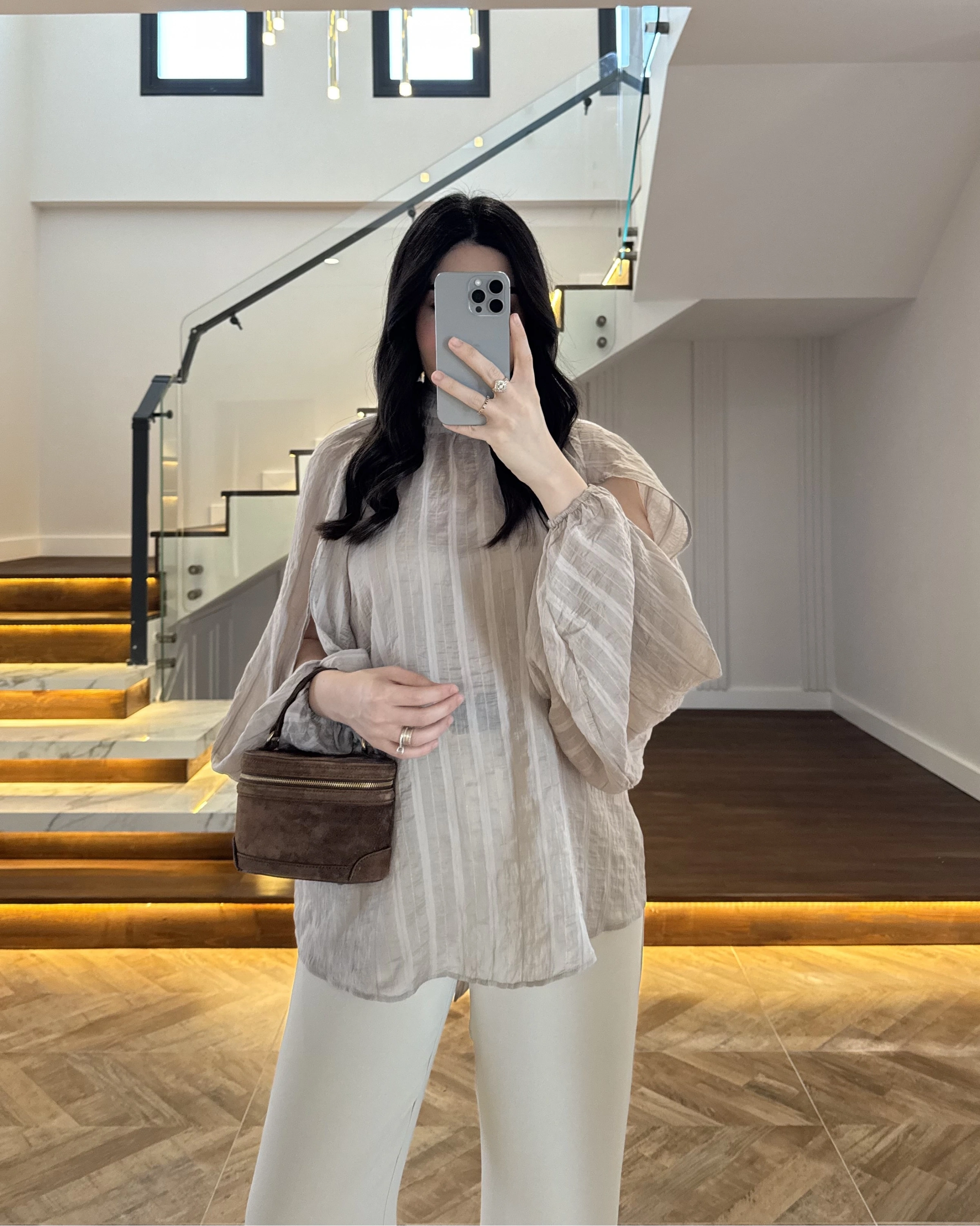 BEJ TASARIM BALON KOL BLUZ -5415