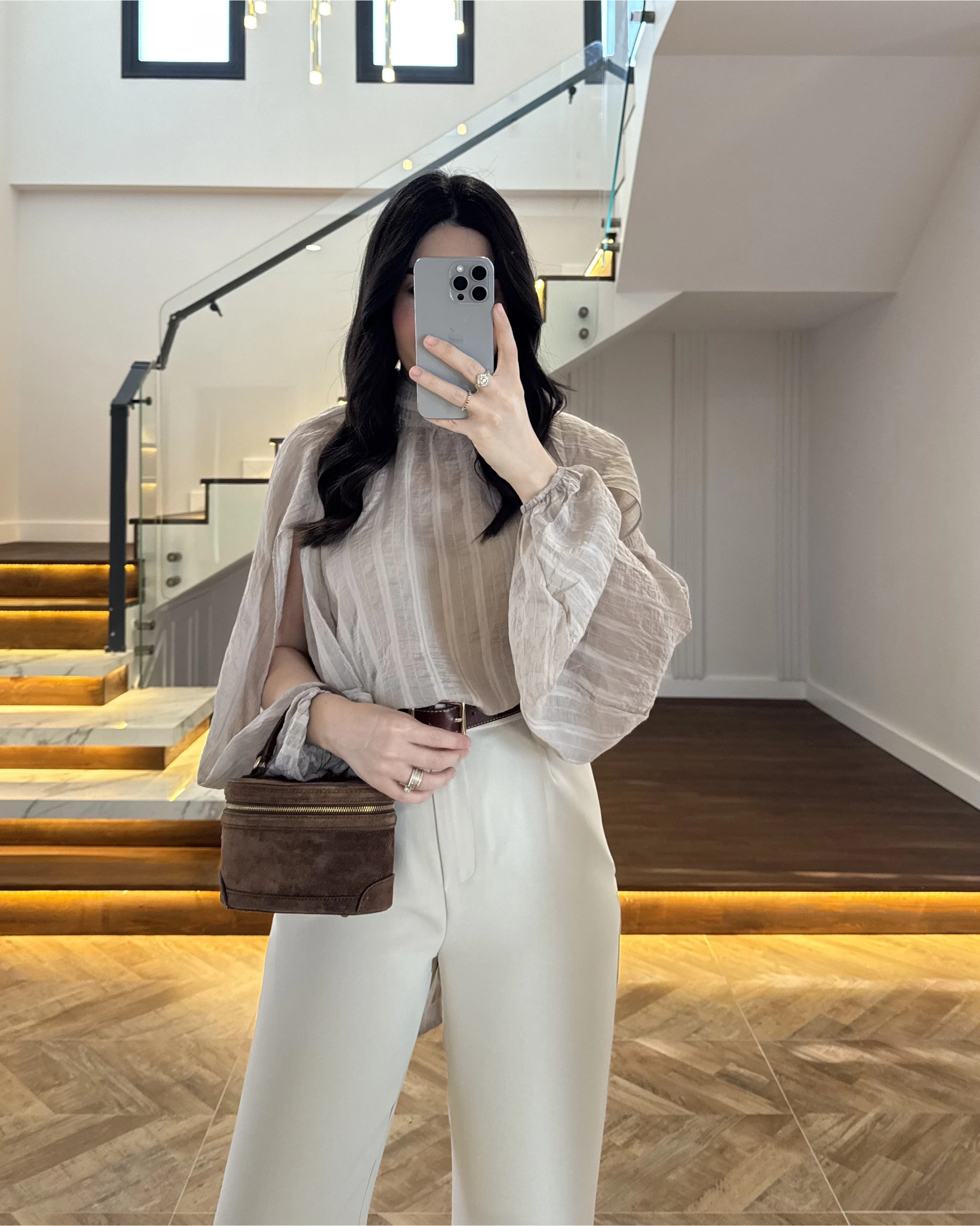 BEJ TASARIM BALON KOL BLUZ -5415