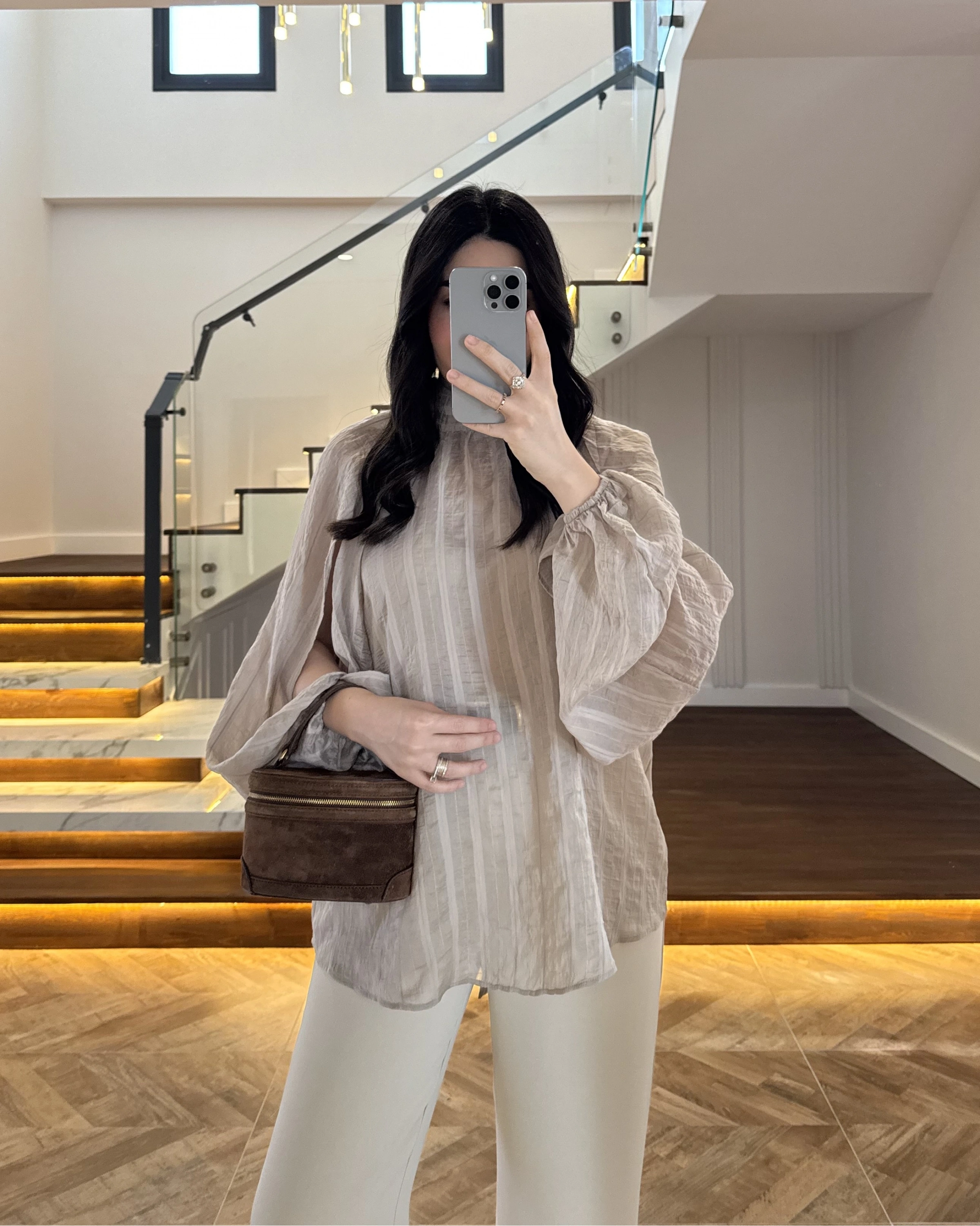 BEJ TASARIM BALON KOL BLUZ -5415