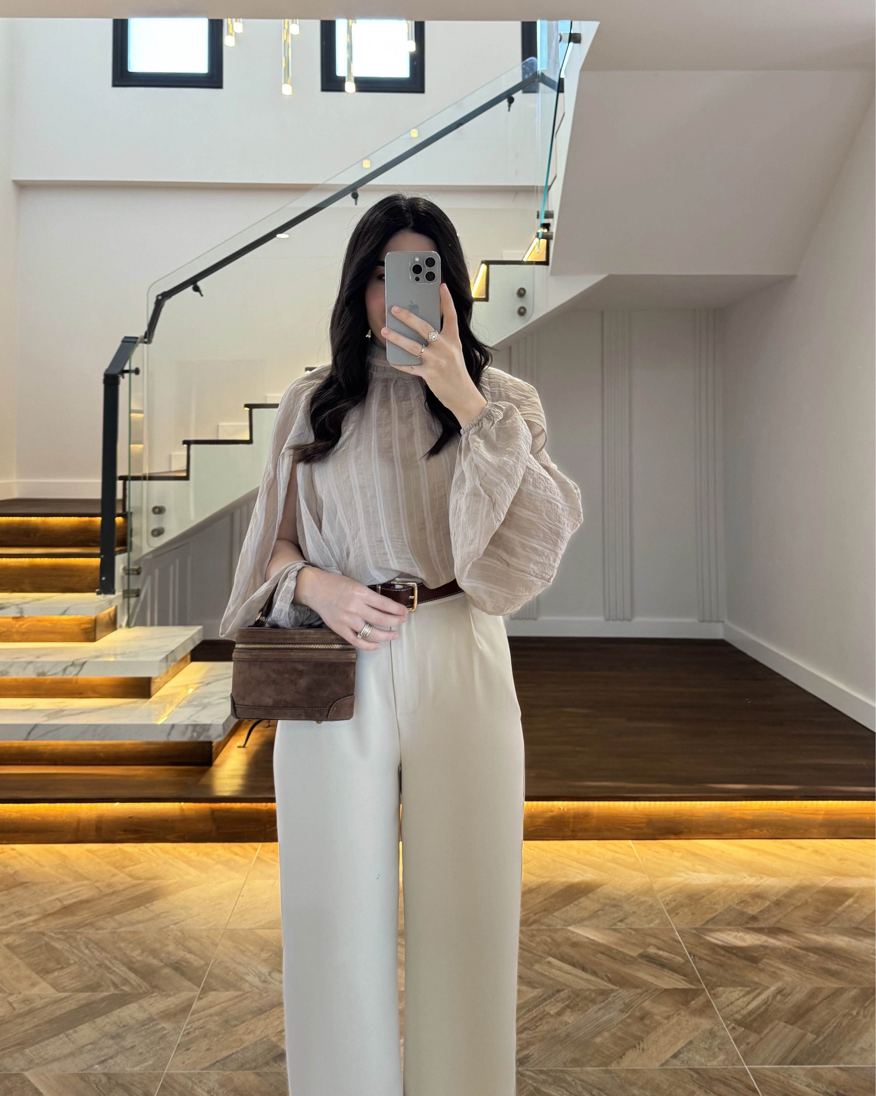 BEJ TASARIM BALON KOL BLUZ -5415