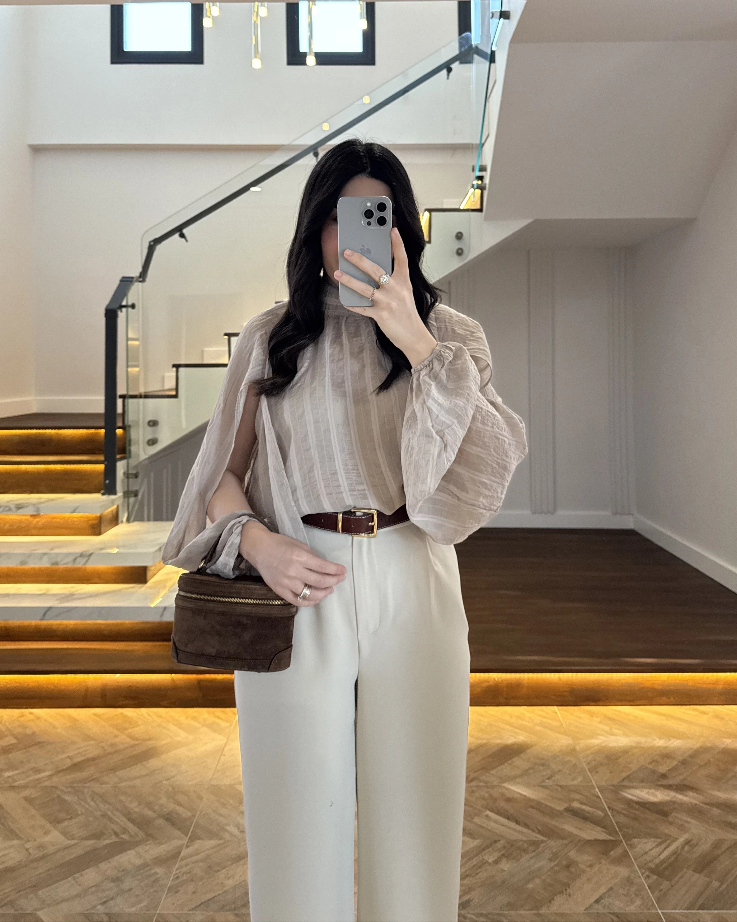 BEJ TASARIM BALON KOL BLUZ -5415