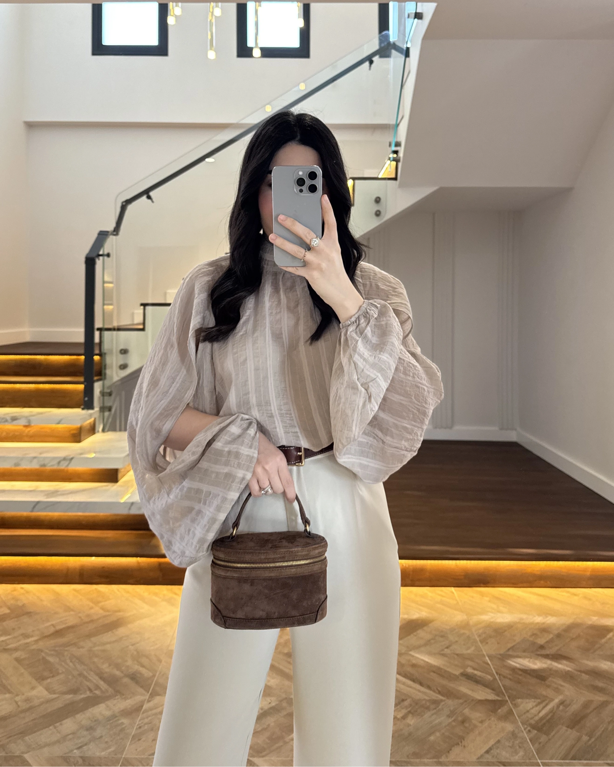 BEJ TASARIM BALON KOL BLUZ -5415