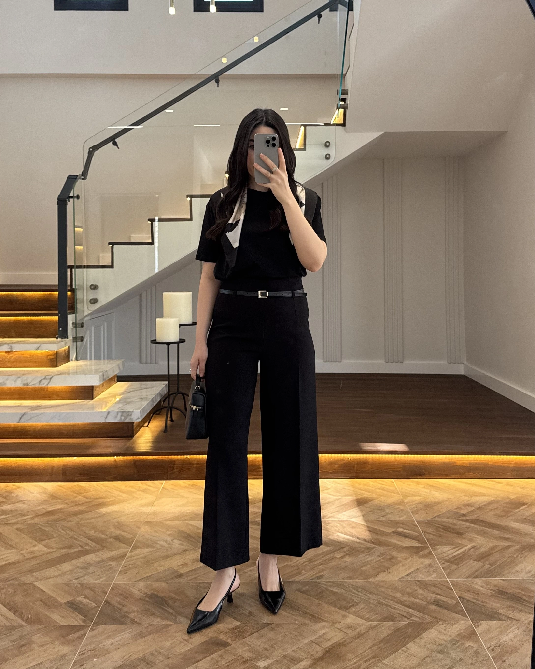 BELİ KEMERLİ CREP KUMAŞ PANTOLON SİYAH