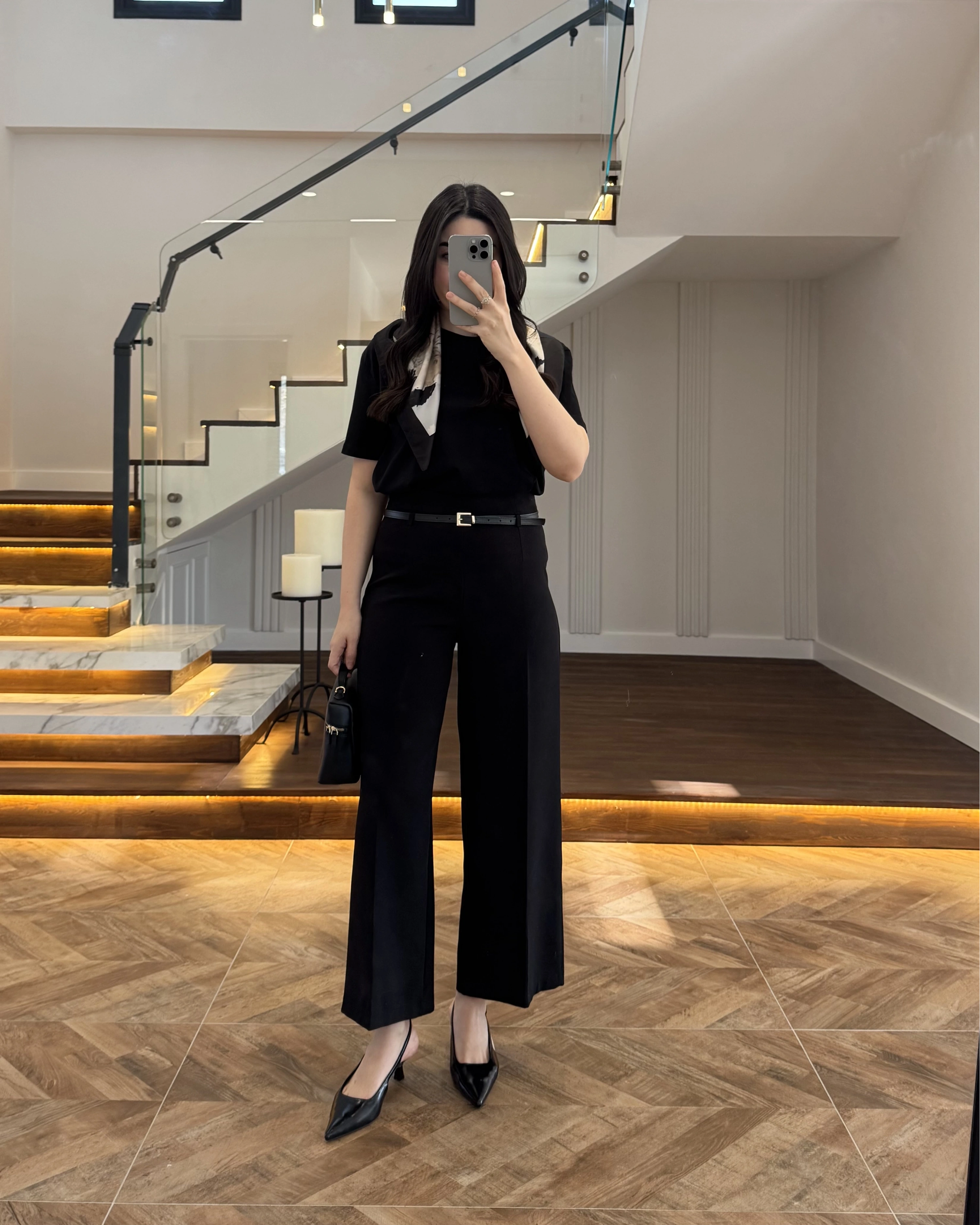 BELİ KEMERLİ CREP KUMAŞ PANTOLON SİYAH