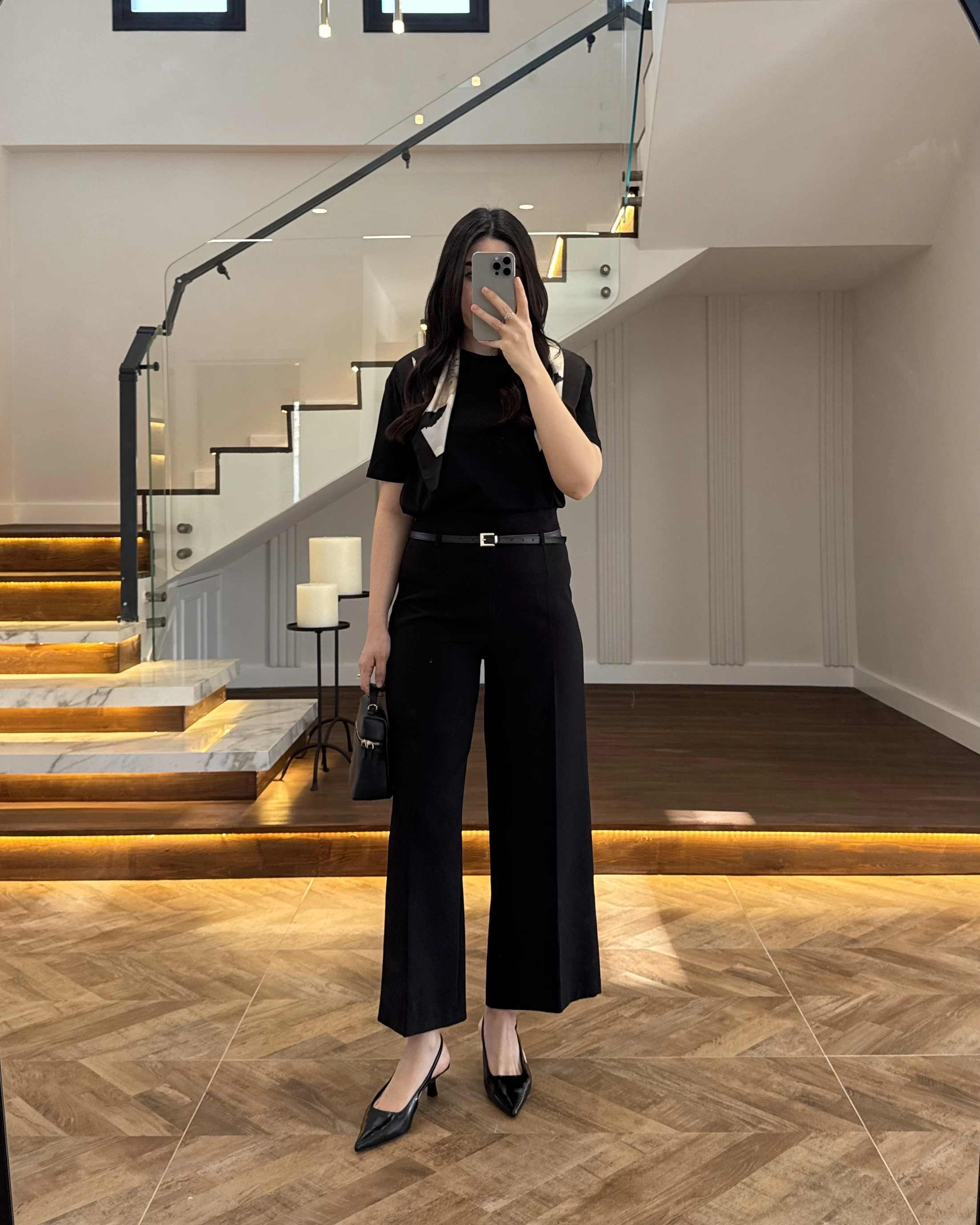 BELİ KEMERLİ CREP KUMAŞ PANTOLON SİYAH