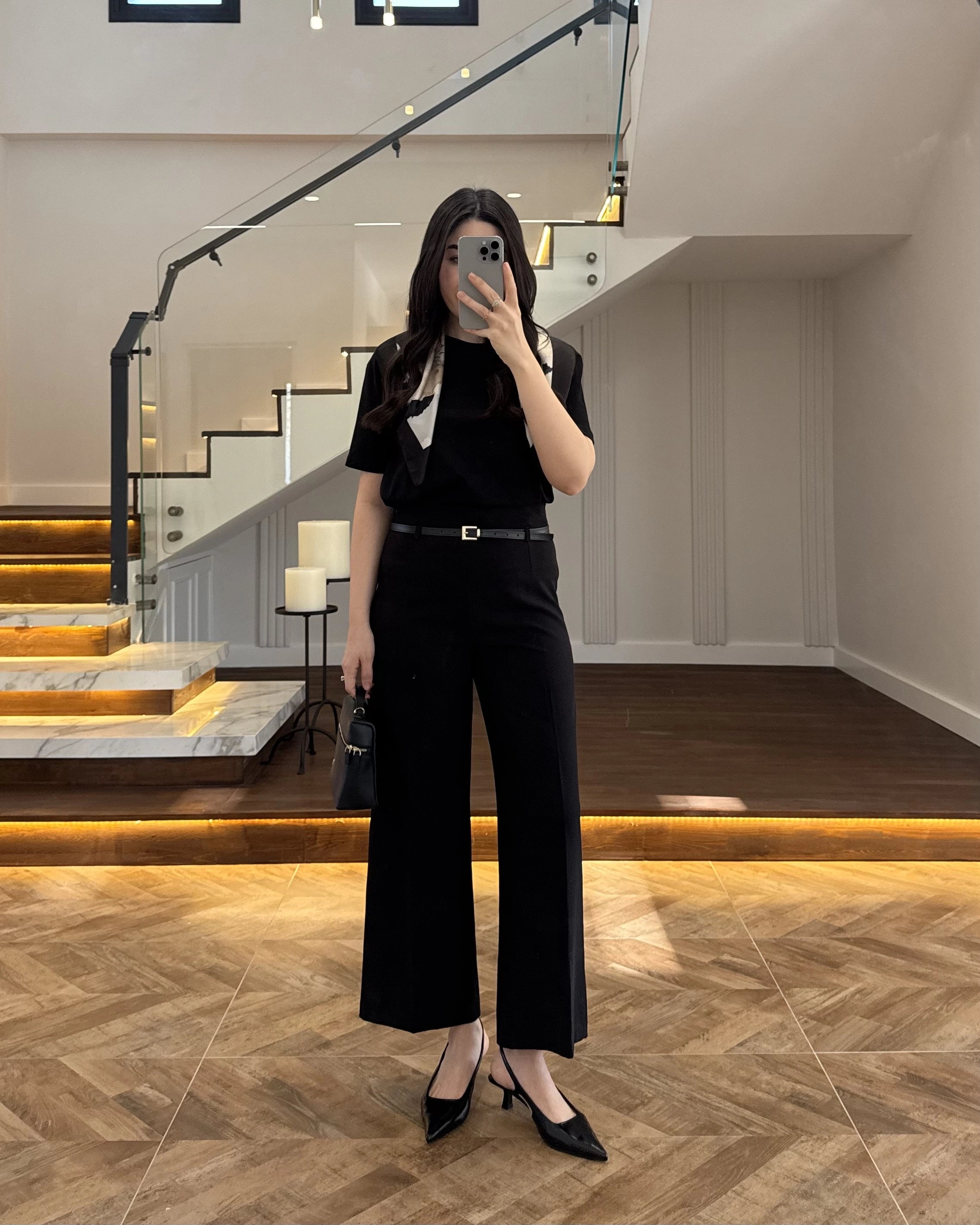 BELİ KEMERLİ CREP KUMAŞ PANTOLON SİYAH