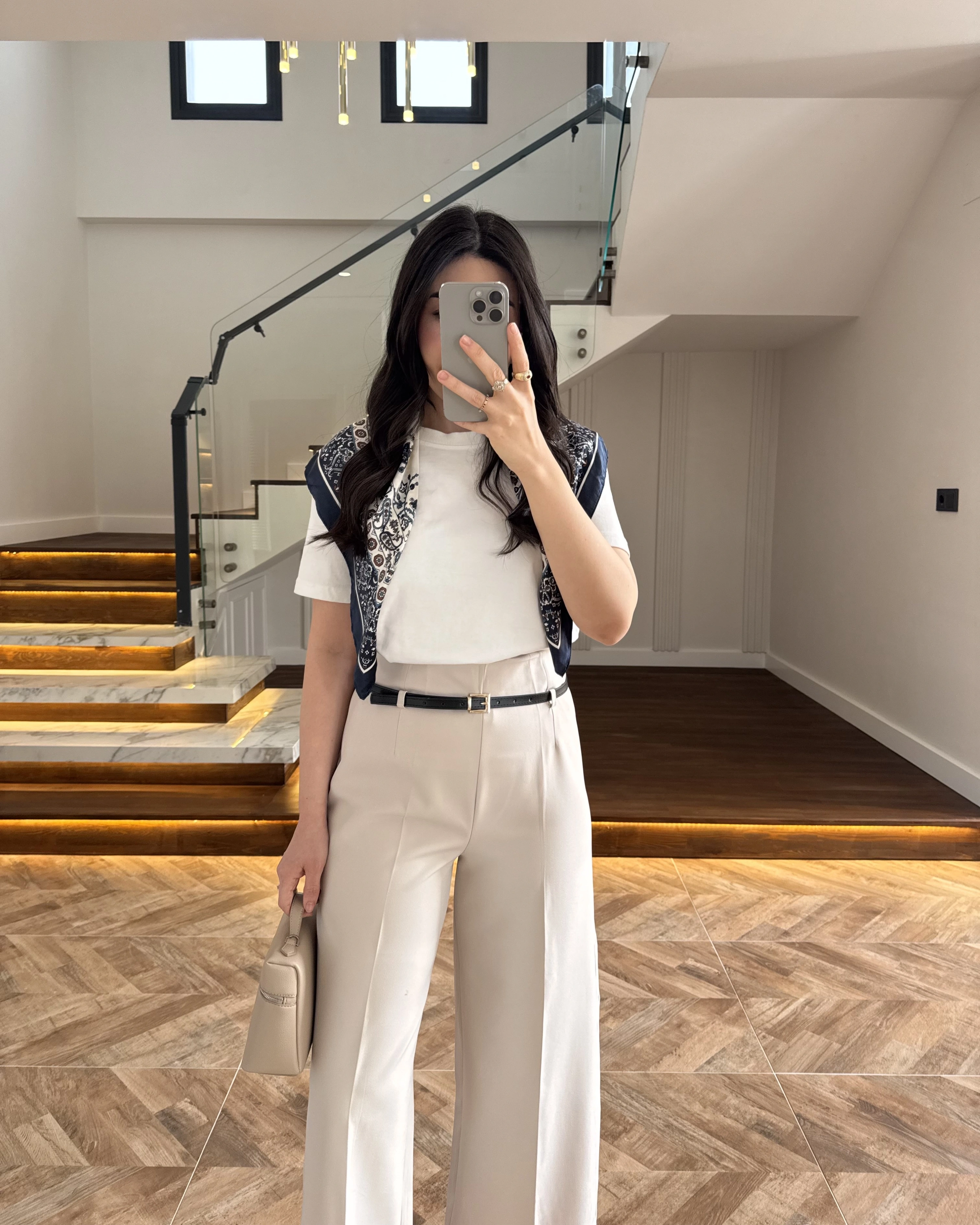 BELİ KEMERLİ CREP KUMAŞ PANTOLON TAŞ