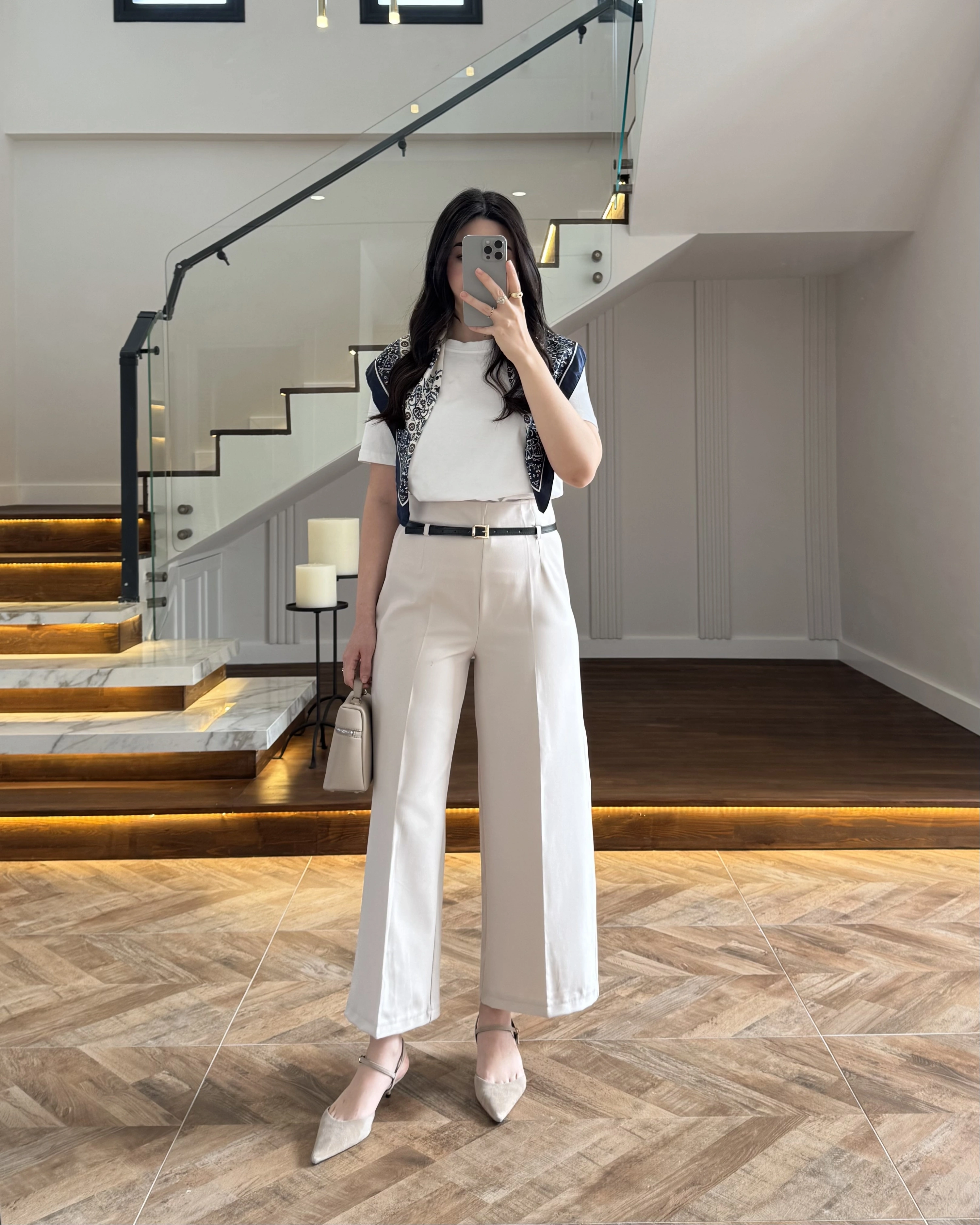 BELİ KEMERLİ CREP KUMAŞ PANTOLON TAŞ