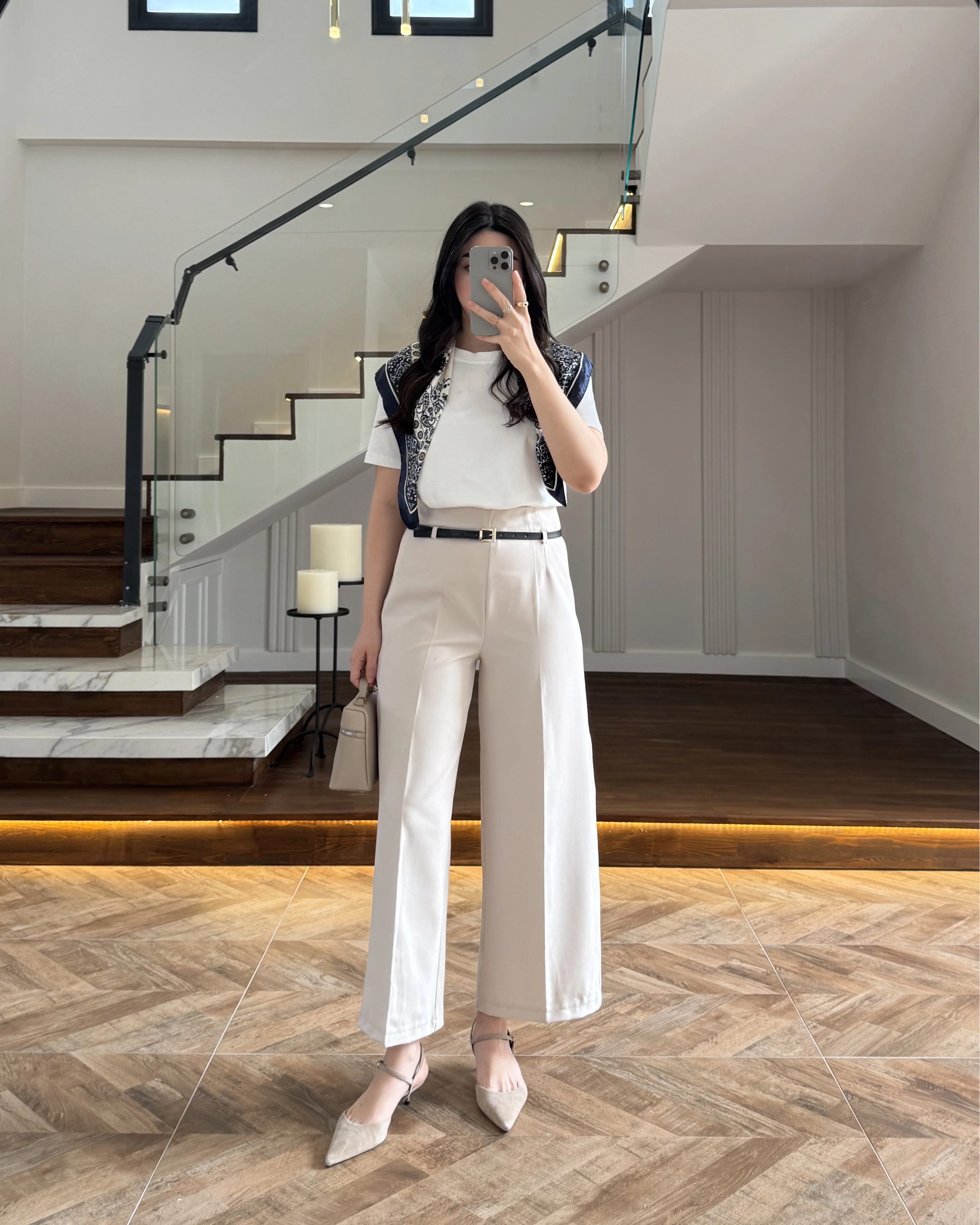 BELİ KEMERLİ CREP KUMAŞ PANTOLON TAŞ