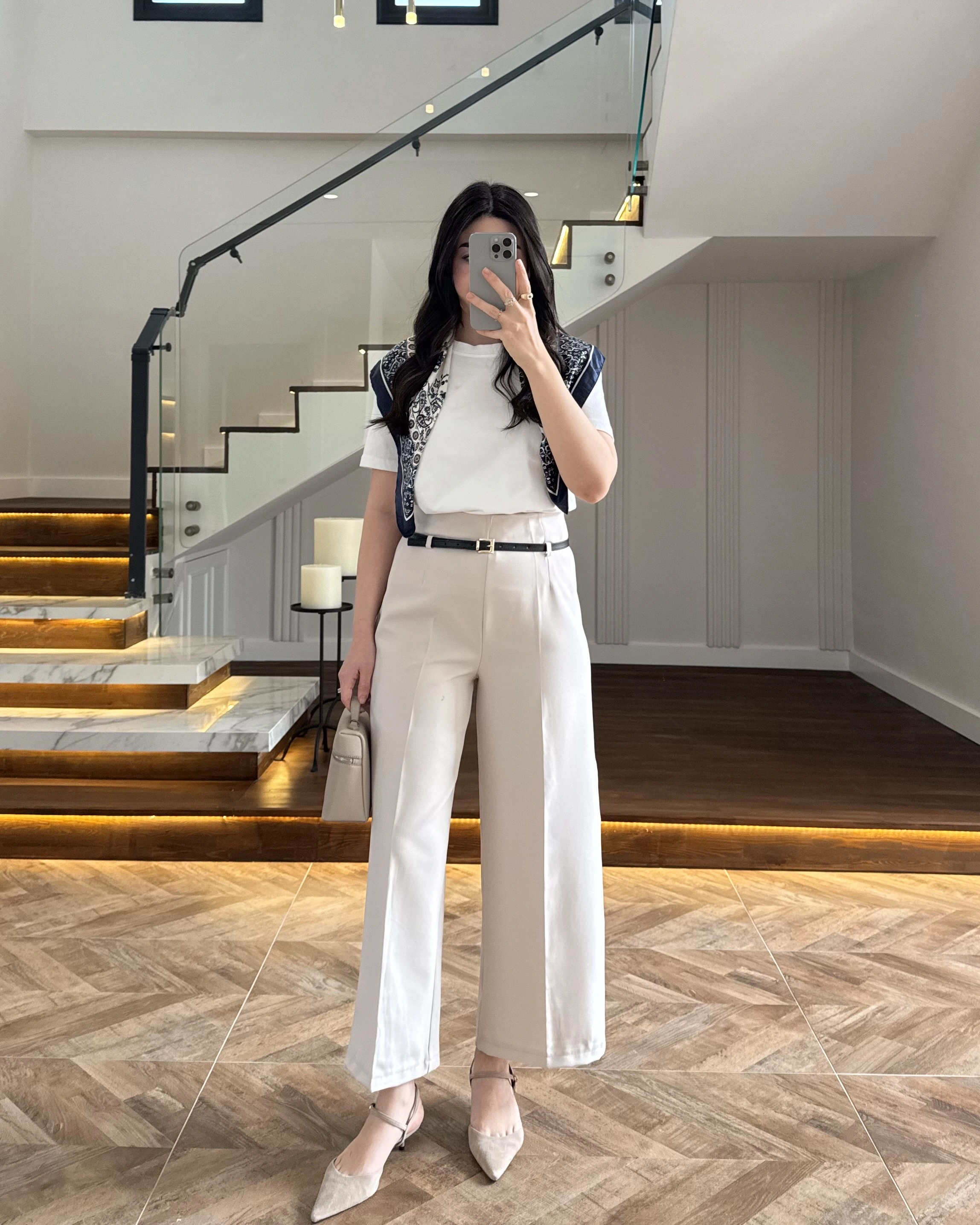 BELİ KEMERLİ CREP KUMAŞ PANTOLON TAŞ