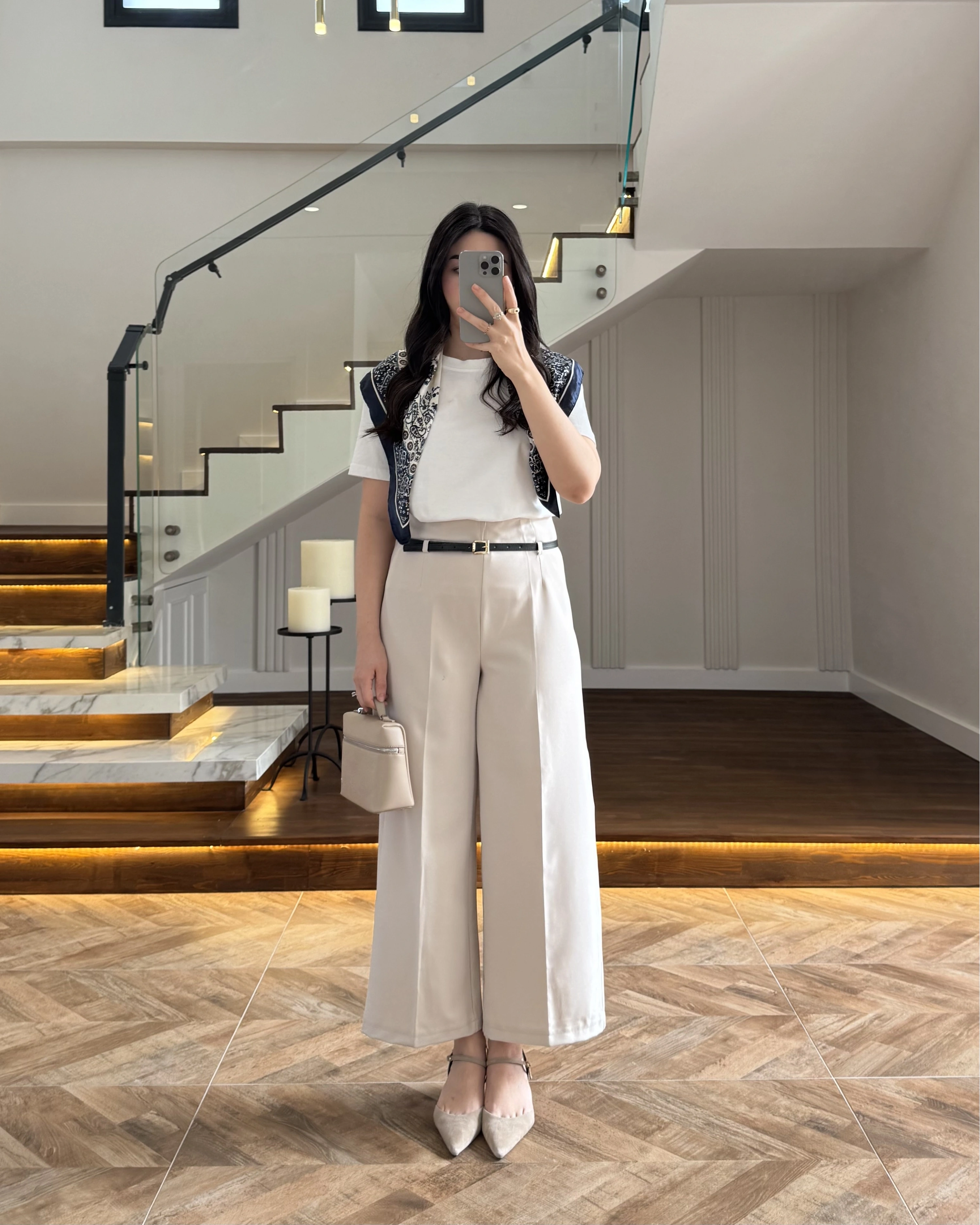 BELİ KEMERLİ CREP KUMAŞ PANTOLON TAŞ