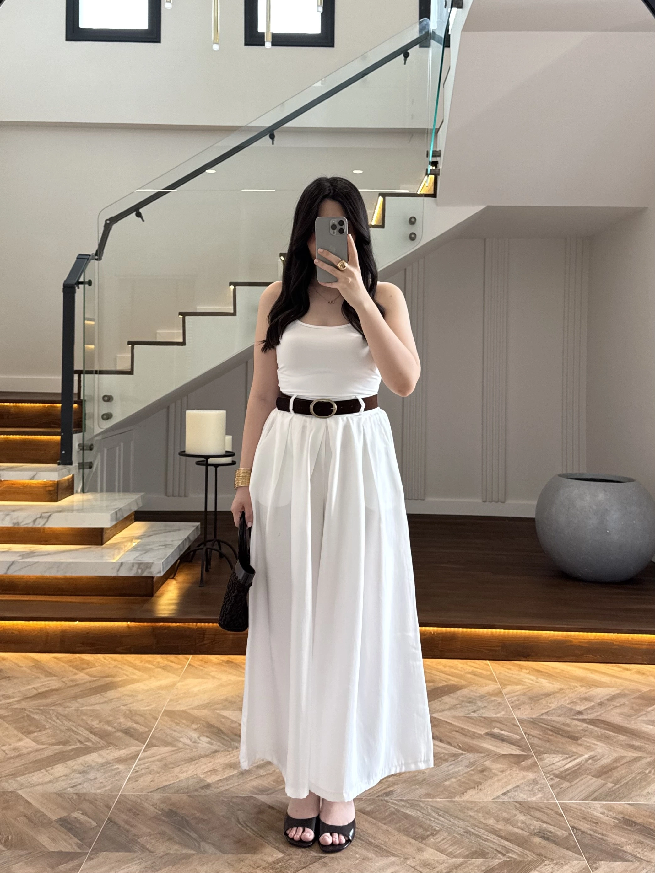 BEYAZ KEMERLİ ETEKLİ PANTOLON-51354