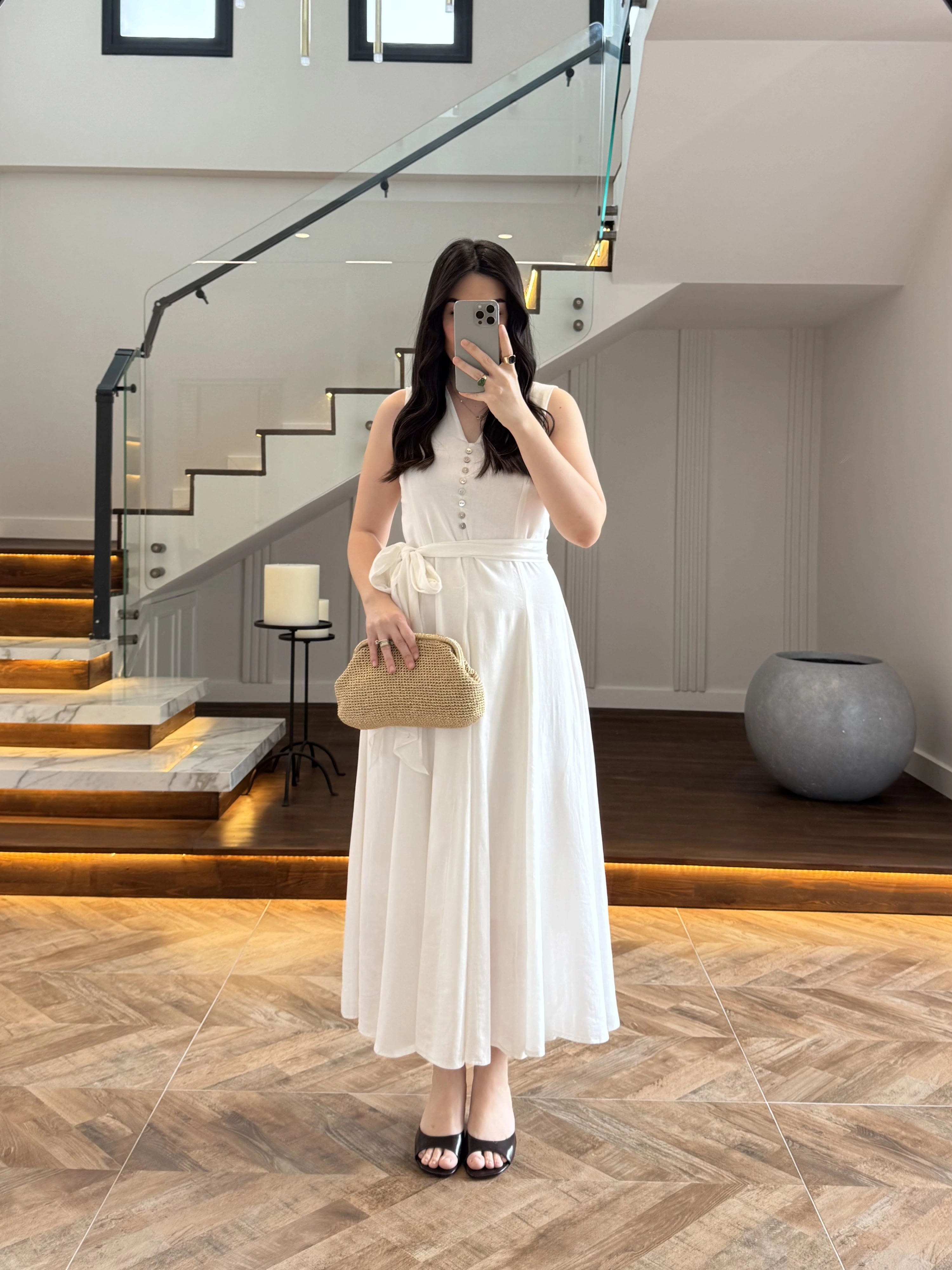 BEYAZ V YAKA ELBİSE-3453
