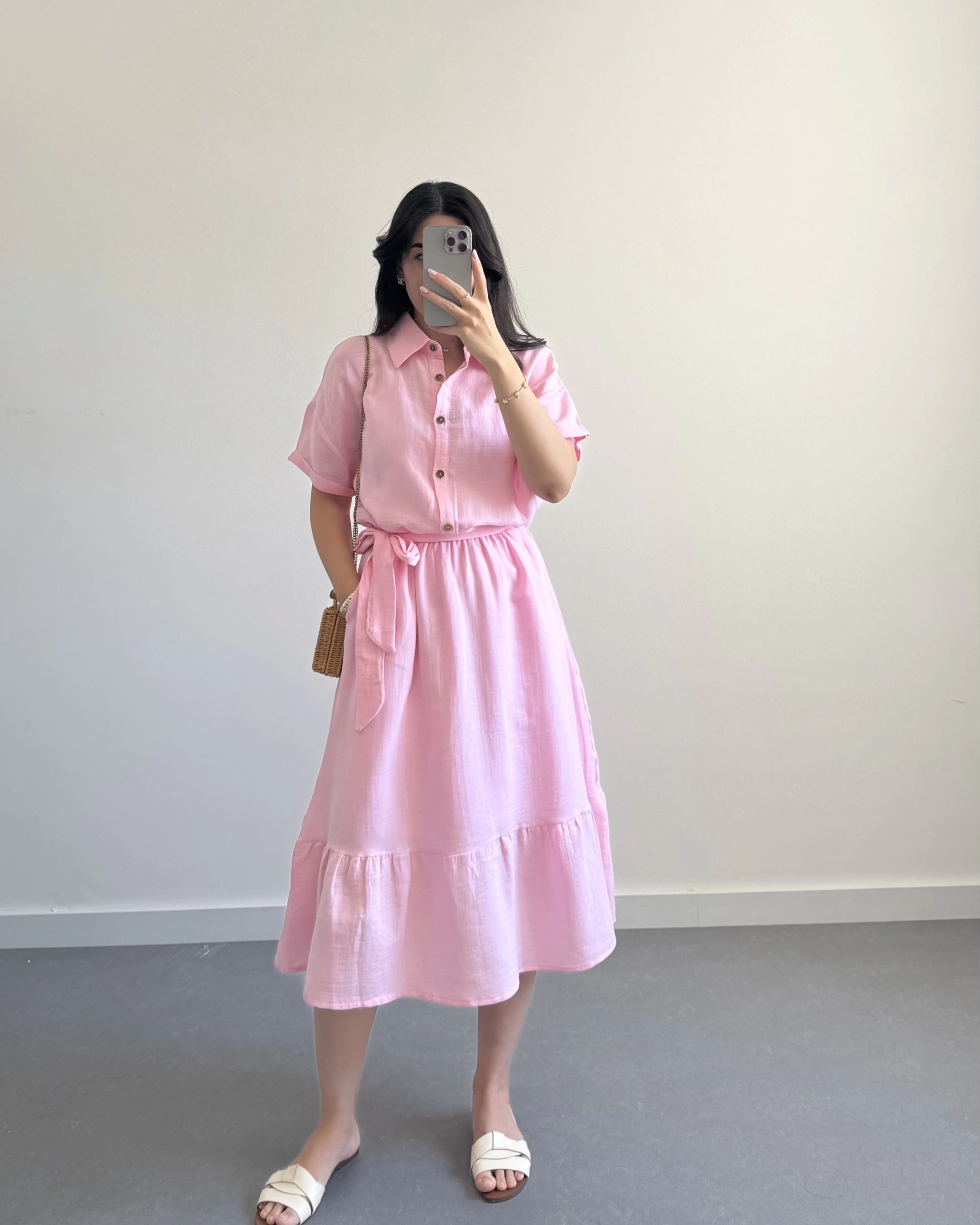 BİSO PEMBE MÜSLİN ELBİSE