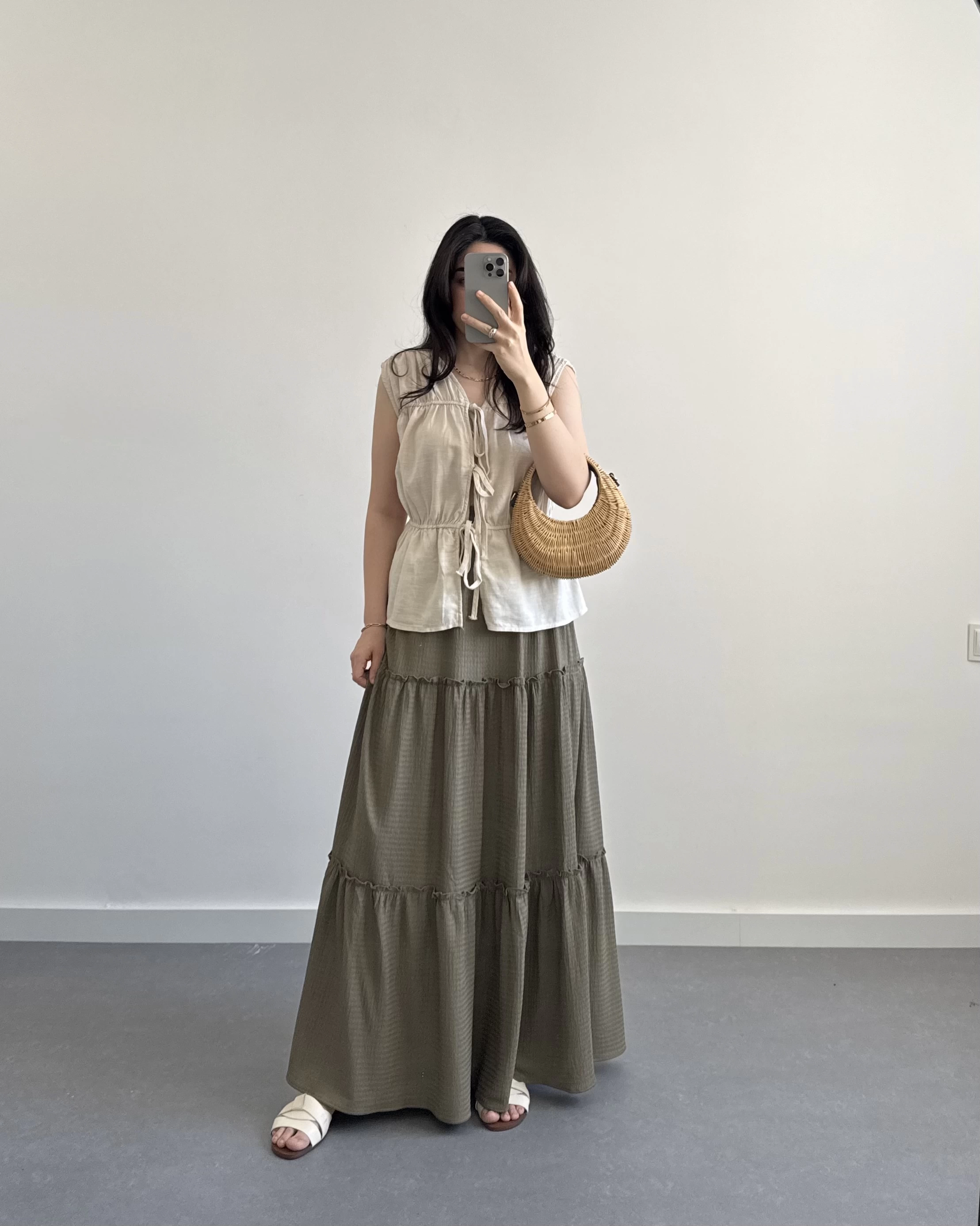 BOHO HAKİ UZUN ETEK