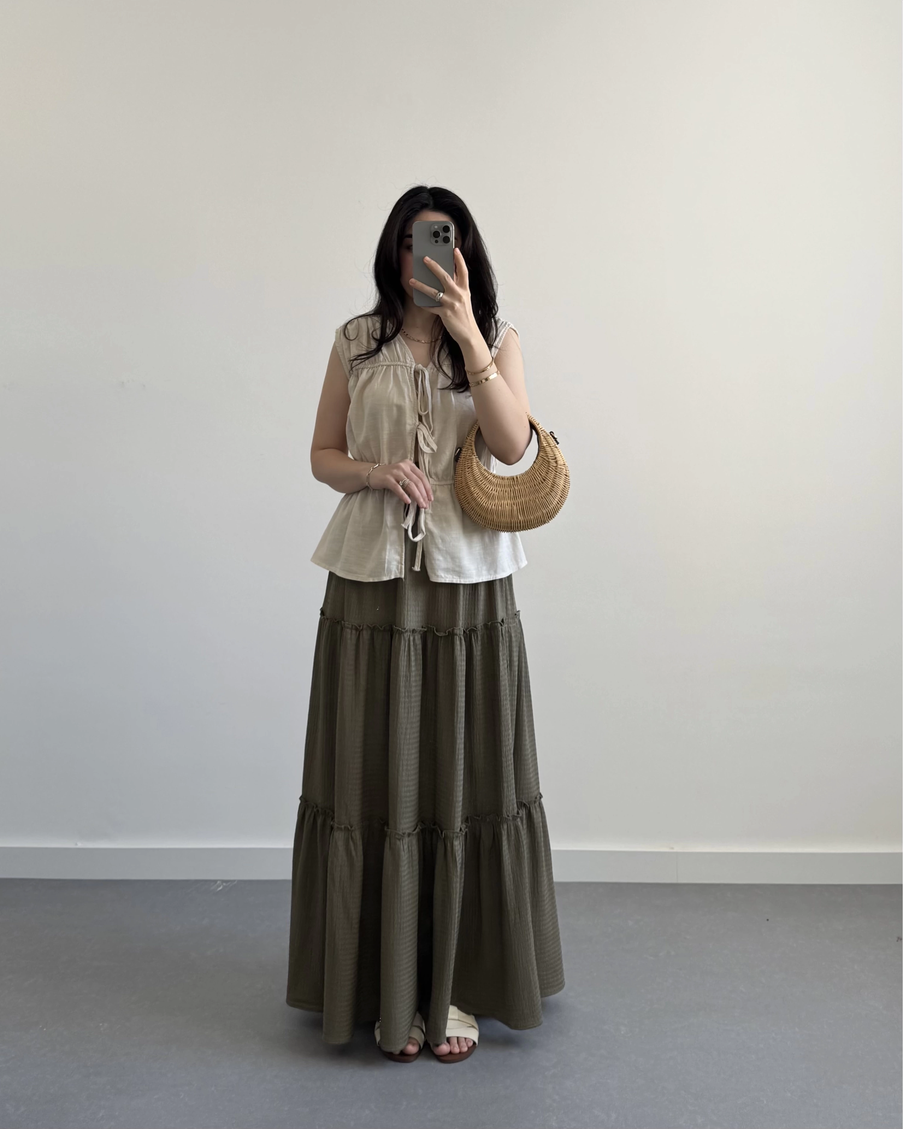 BOHO HAKİ UZUN ETEK