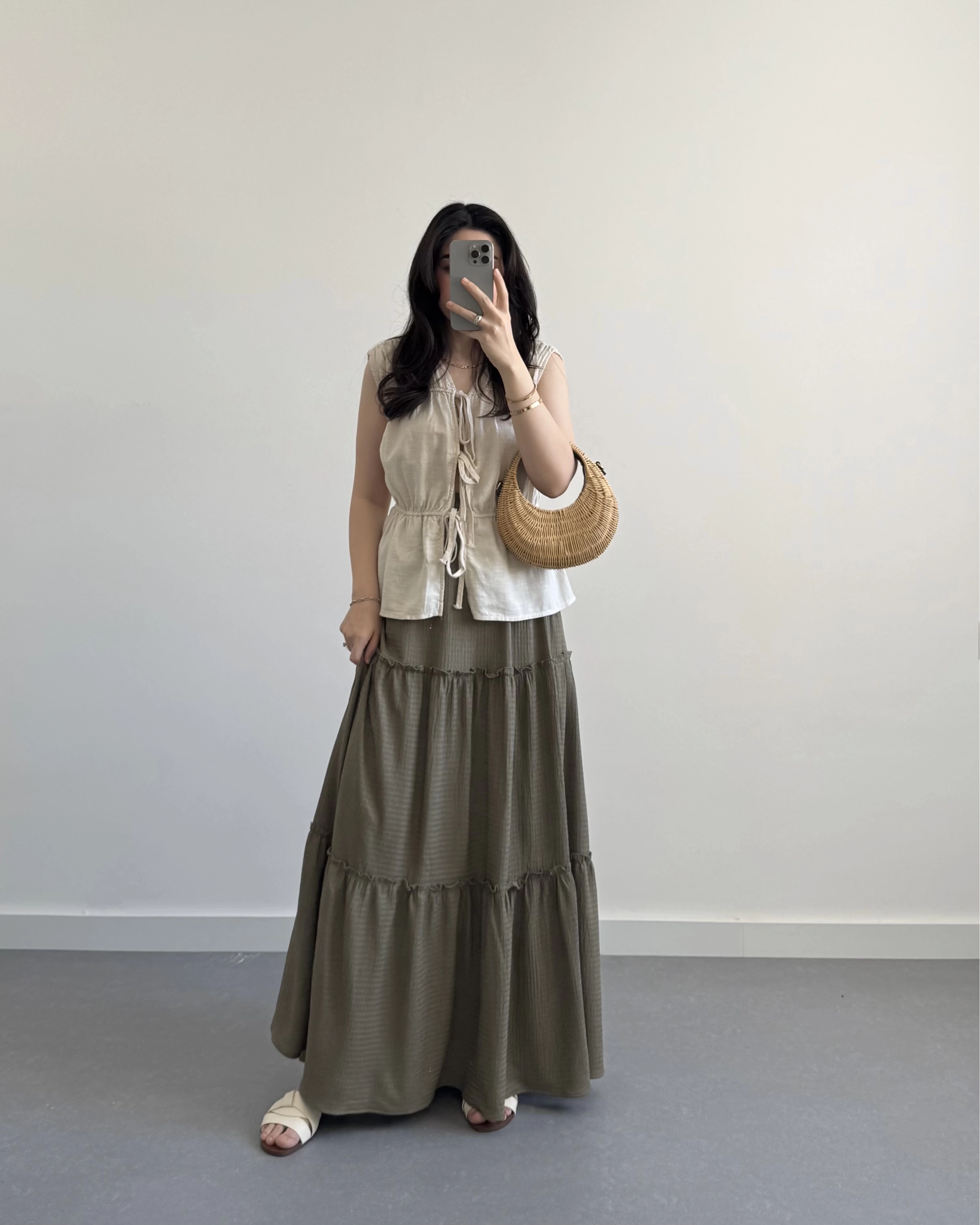 BOHO HAKİ UZUN ETEK