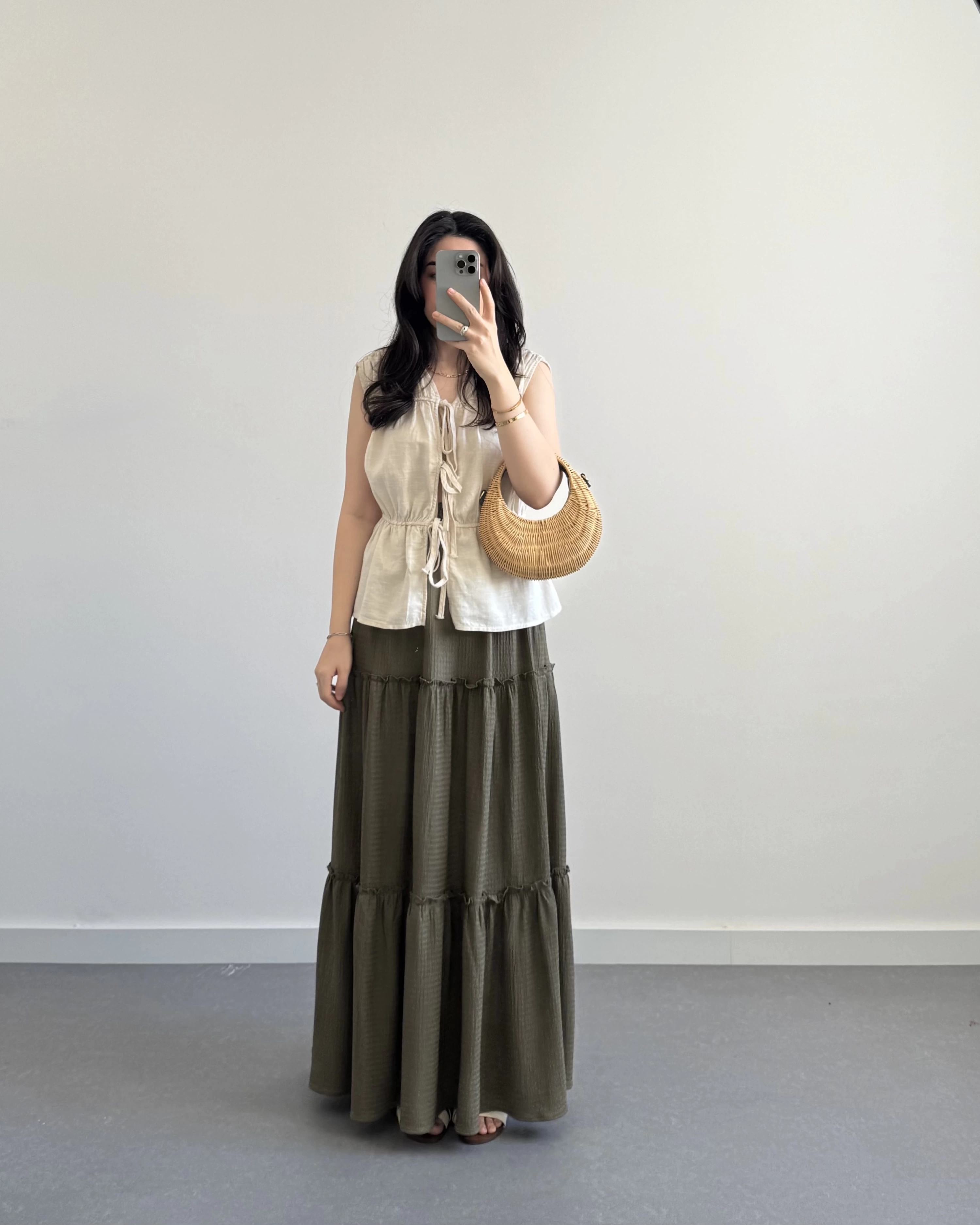 BOHO HAKİ UZUN ETEK