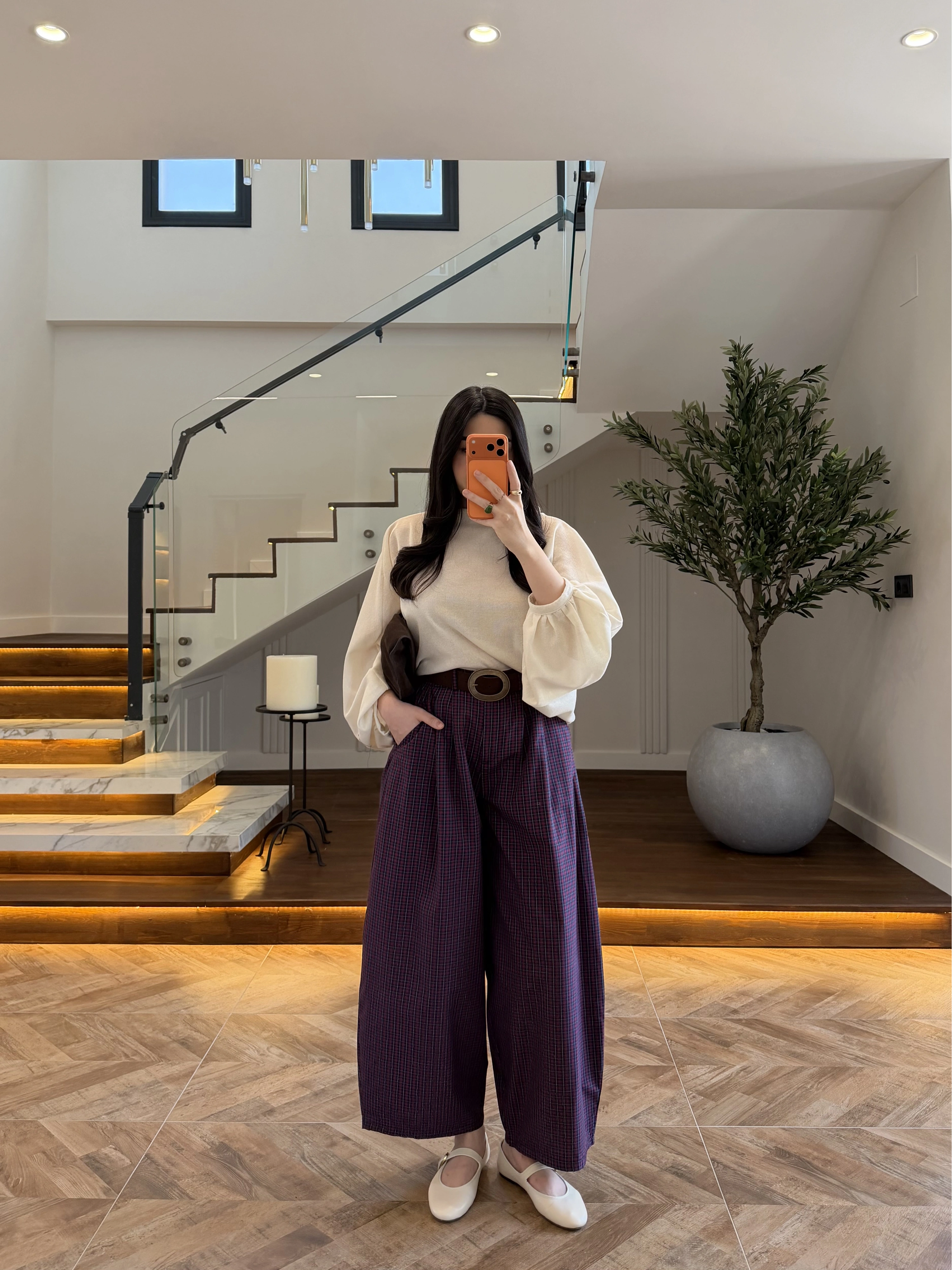 BORDO EKOSE KEMERLİ PANTOLON-51478