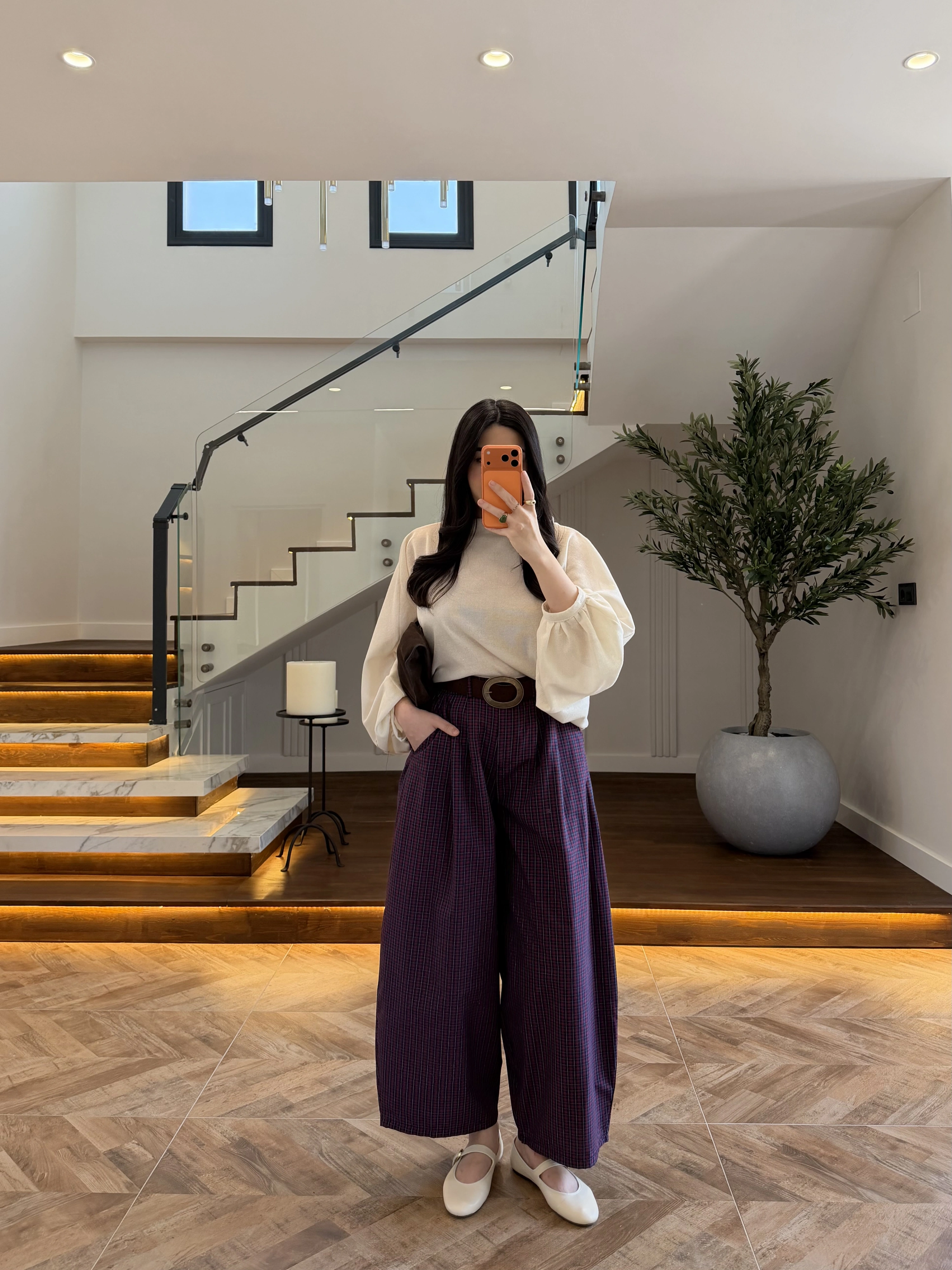 BORDO EKOSE KEMERLİ PANTOLON-51478