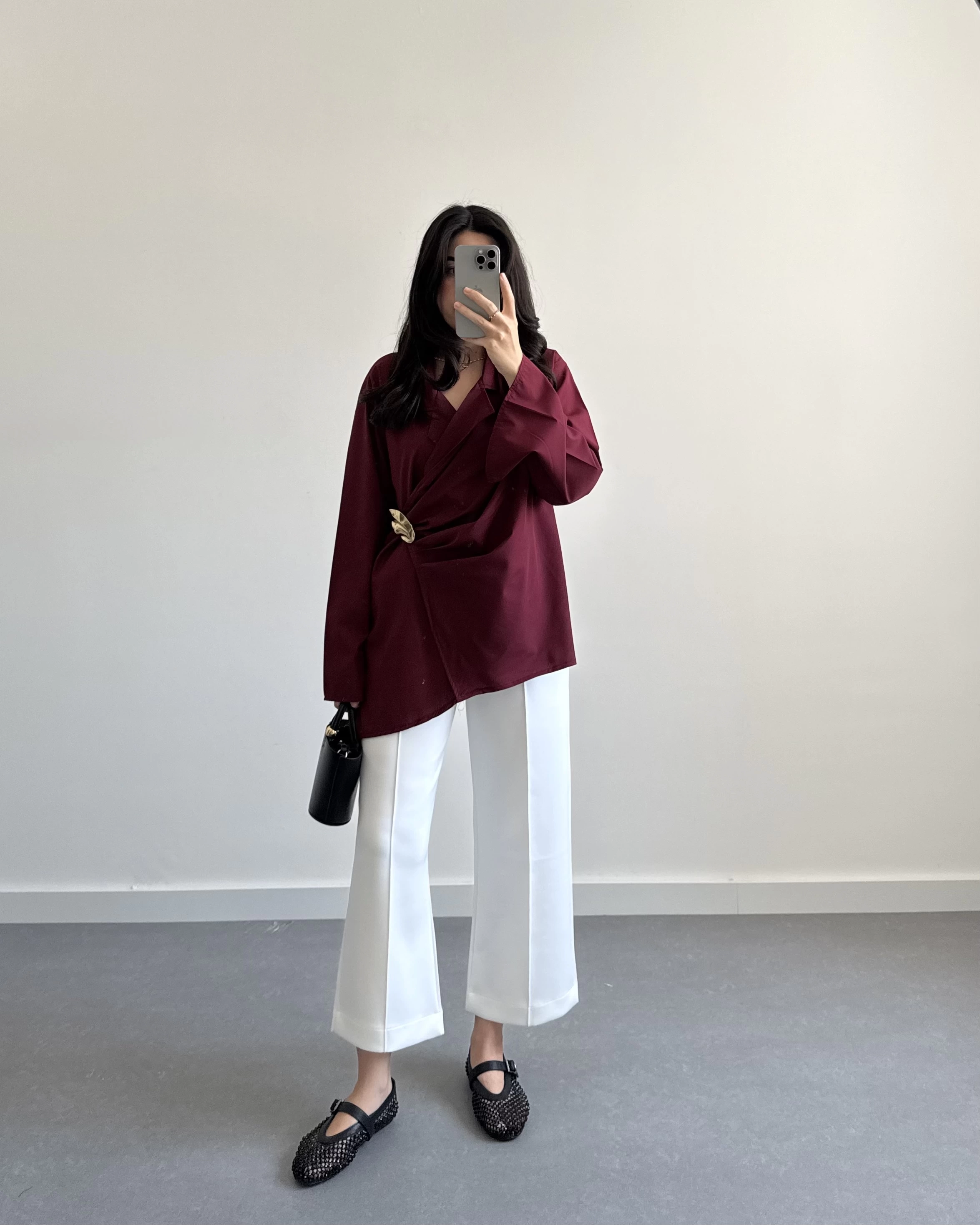 BORDO GOLD BROŞLU GÖMLEK
